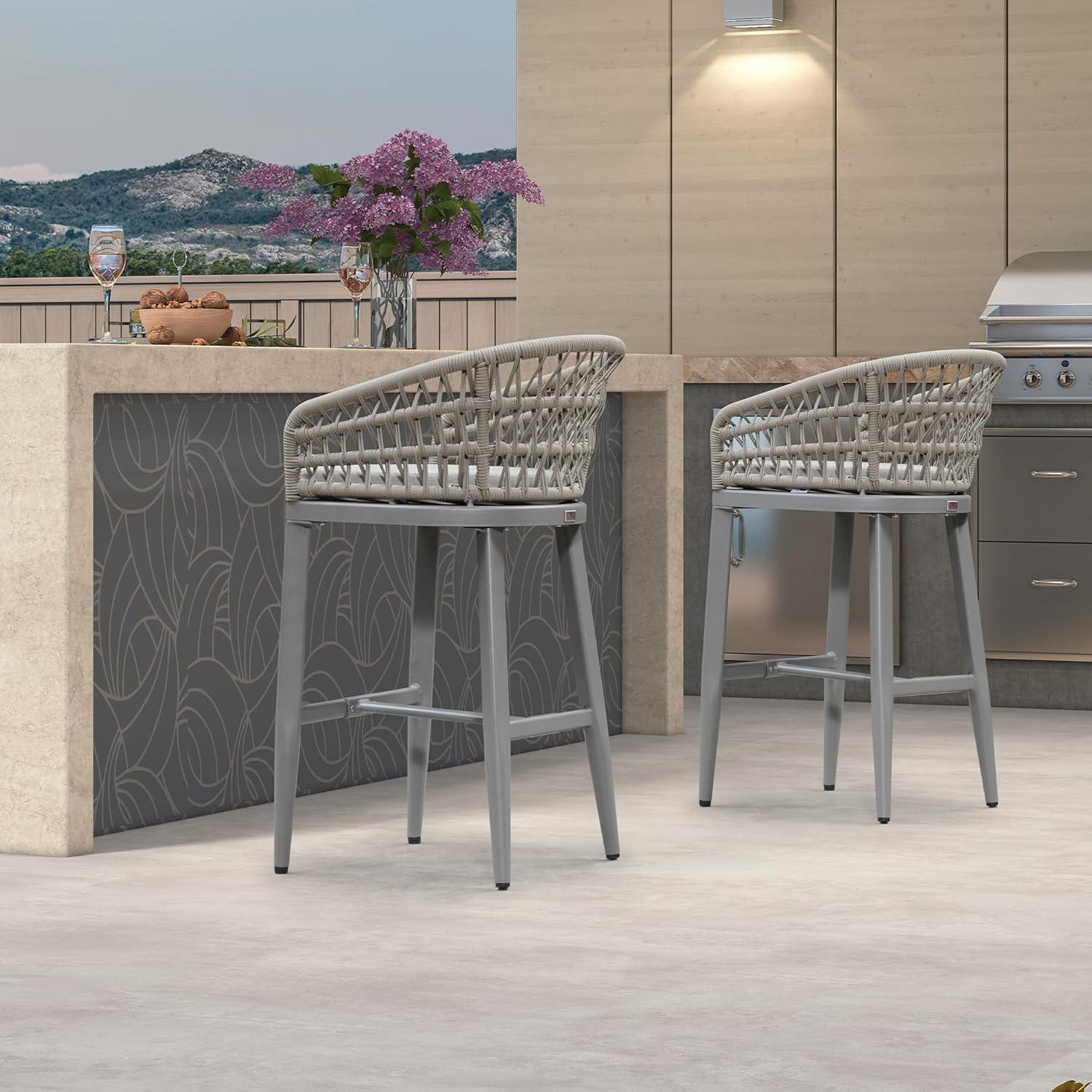 image:imagePURPLE LEAF Outdoor 29 Bar Stools Set of 2 Boho Patio Bar Height Chair with Cushion and Back for Outdoor and Indoor Garden Patio TeakLight Grey