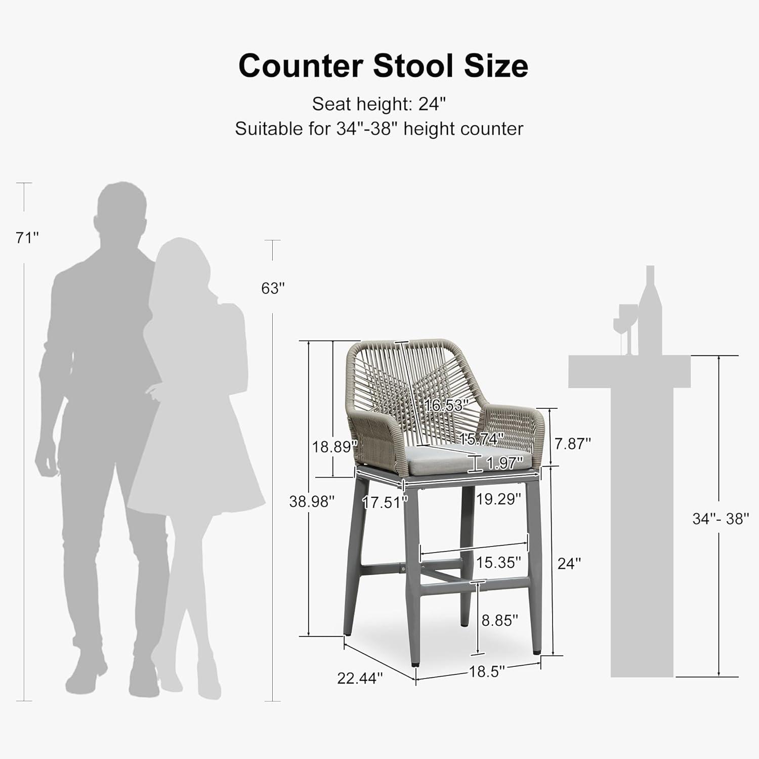 image:imagePURPLE LEAF Outdoor 29 Bar Stools Set of 2 Boho Patio Bar Height Chair with Cushion and Back for Outdoor and Indoor Garden Patio TeakLight Grey