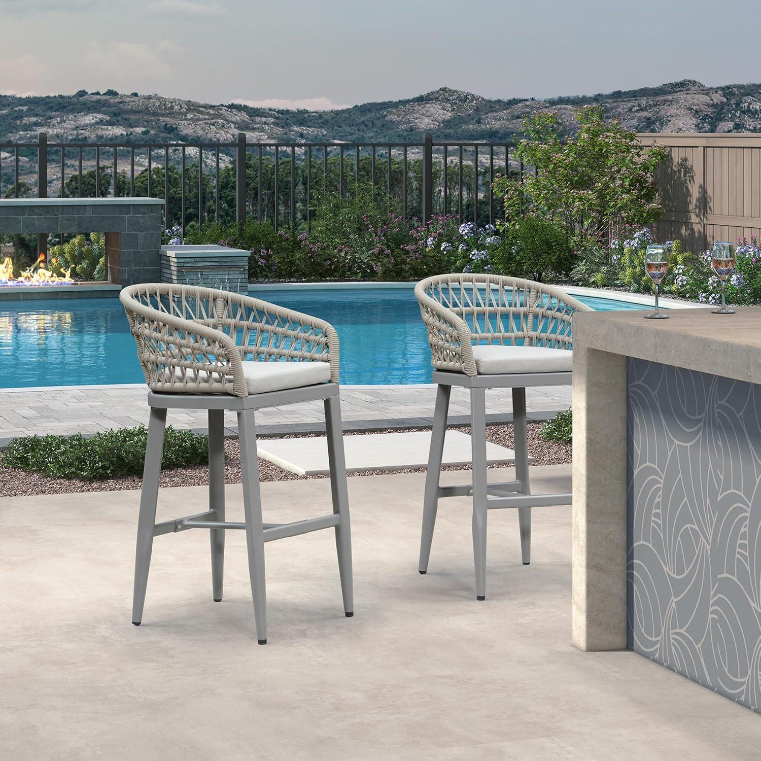 image:imagePURPLE LEAF Outdoor 29 Bar Stools Set of 2 Boho Patio Bar Height Chair with Cushion and Back for Outdoor and Indoor Garden Patio TeakLight Grey