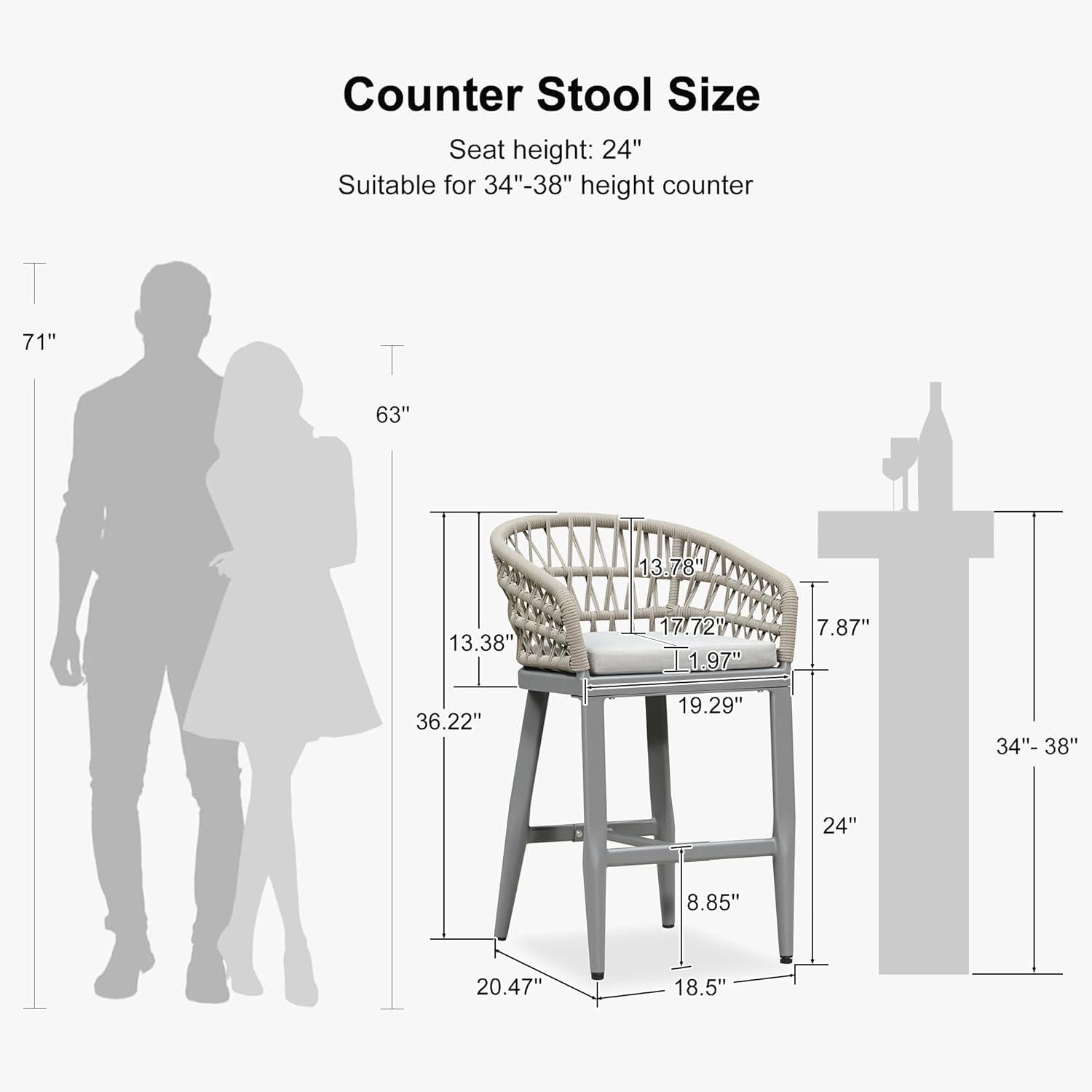 image:imagePURPLE LEAF Outdoor 29 Bar Stools Set of 2 Boho Patio Bar Height Chair with Cushion and Back for Outdoor and Indoor Garden Patio TeakLight Grey