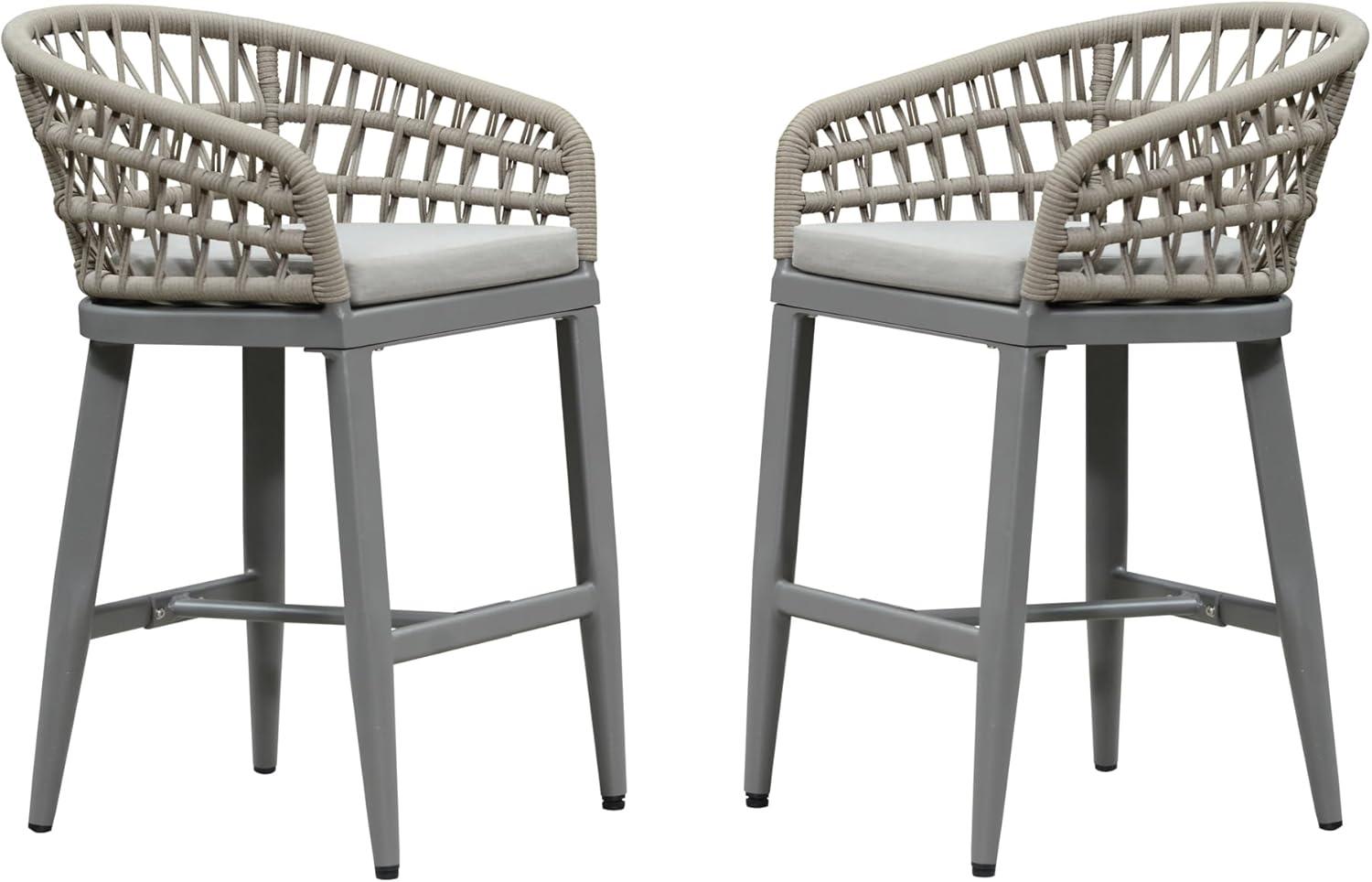 image:imagePURPLE LEAF Outdoor 29 Bar Stools Set of 2 Boho Patio Bar Height Chair with Cushion and Back for Outdoor and Indoor Garden Patio TeakLight Grey