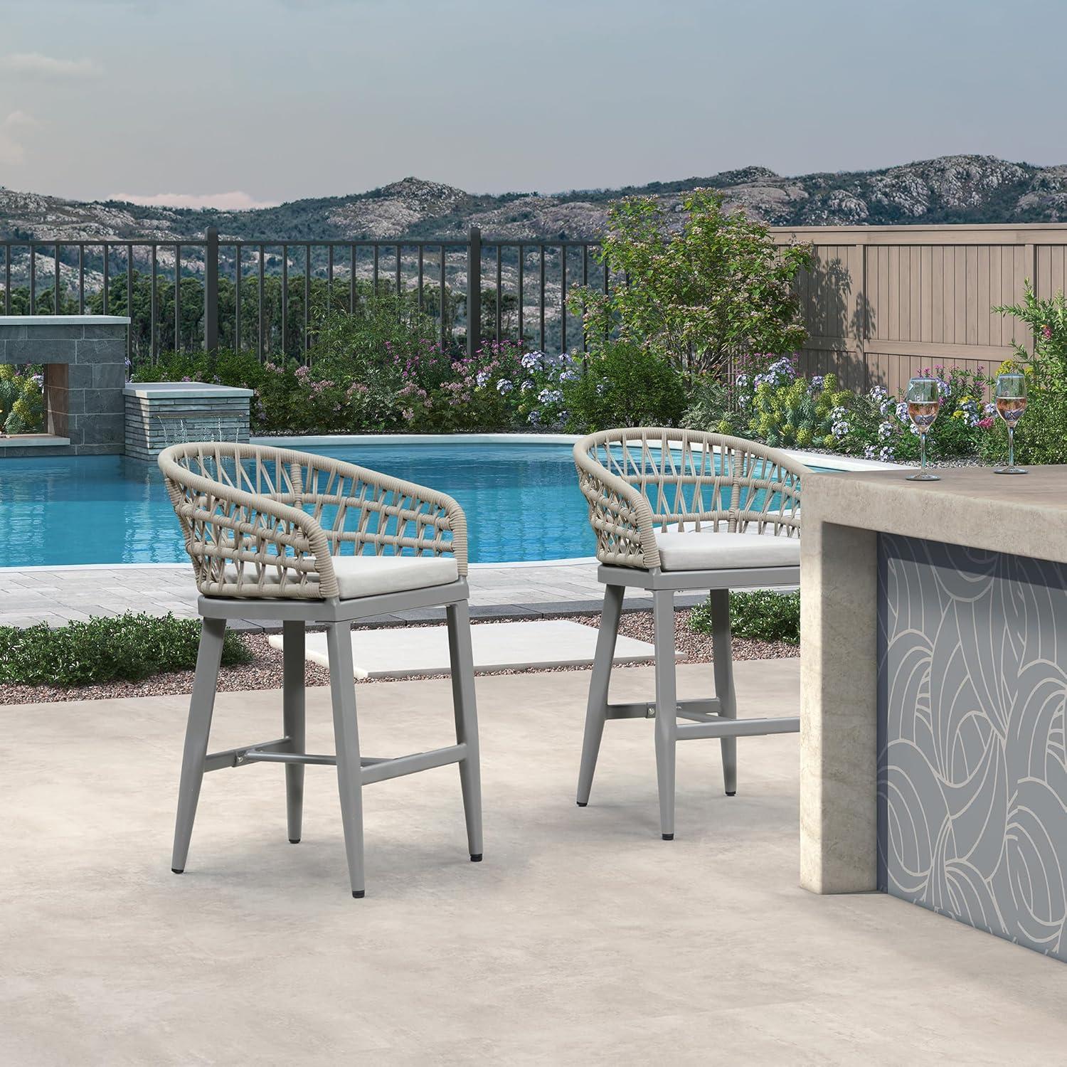 image:imagePURPLE LEAF Outdoor 29 Bar Stools Set of 2 Boho Patio Bar Height Chair with Cushion and Back for Outdoor and Indoor Garden Patio TeakLight Grey
