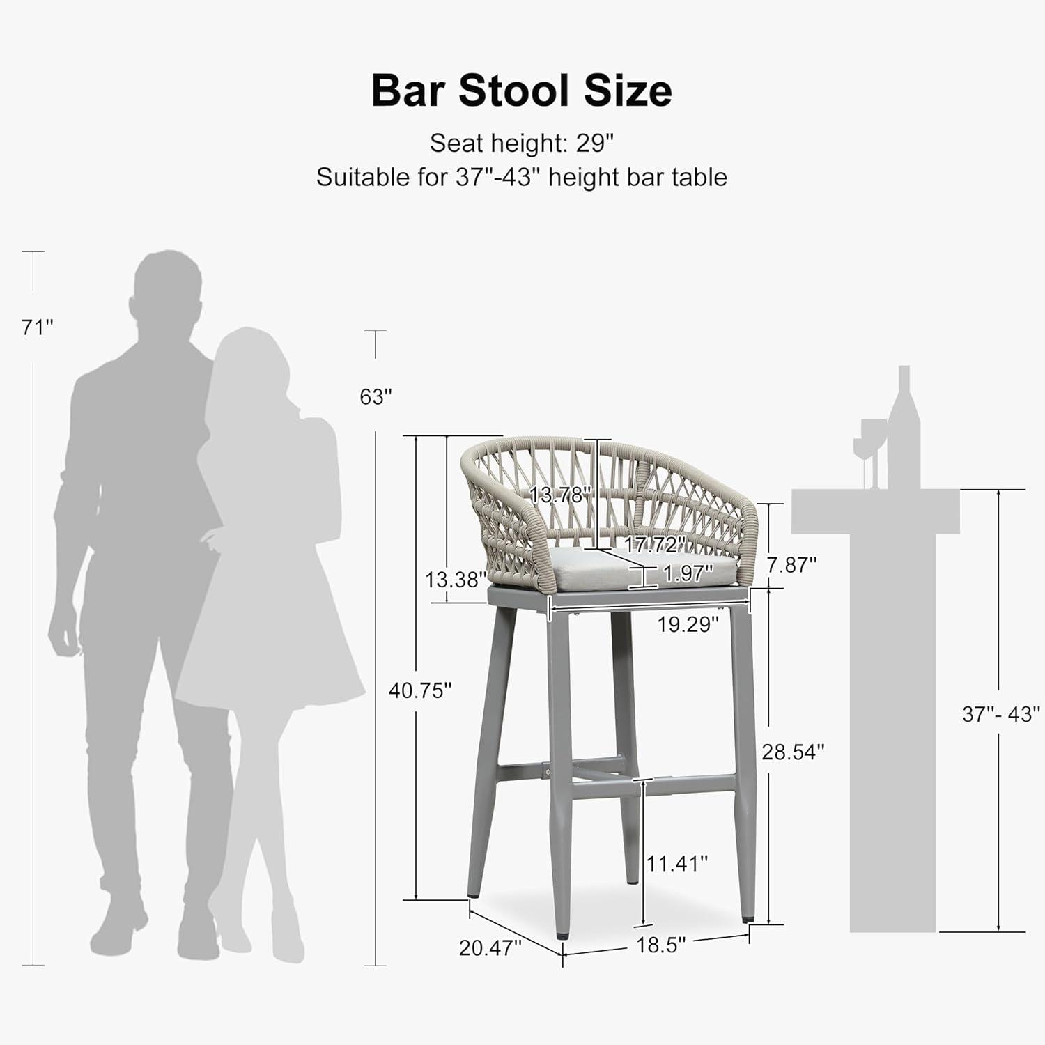 image:imagePURPLE LEAF Outdoor 29 Bar Stools Set of 2 Boho Patio Bar Height Chair with Cushion and Back for Outdoor and Indoor Garden Patio TeakLight Grey