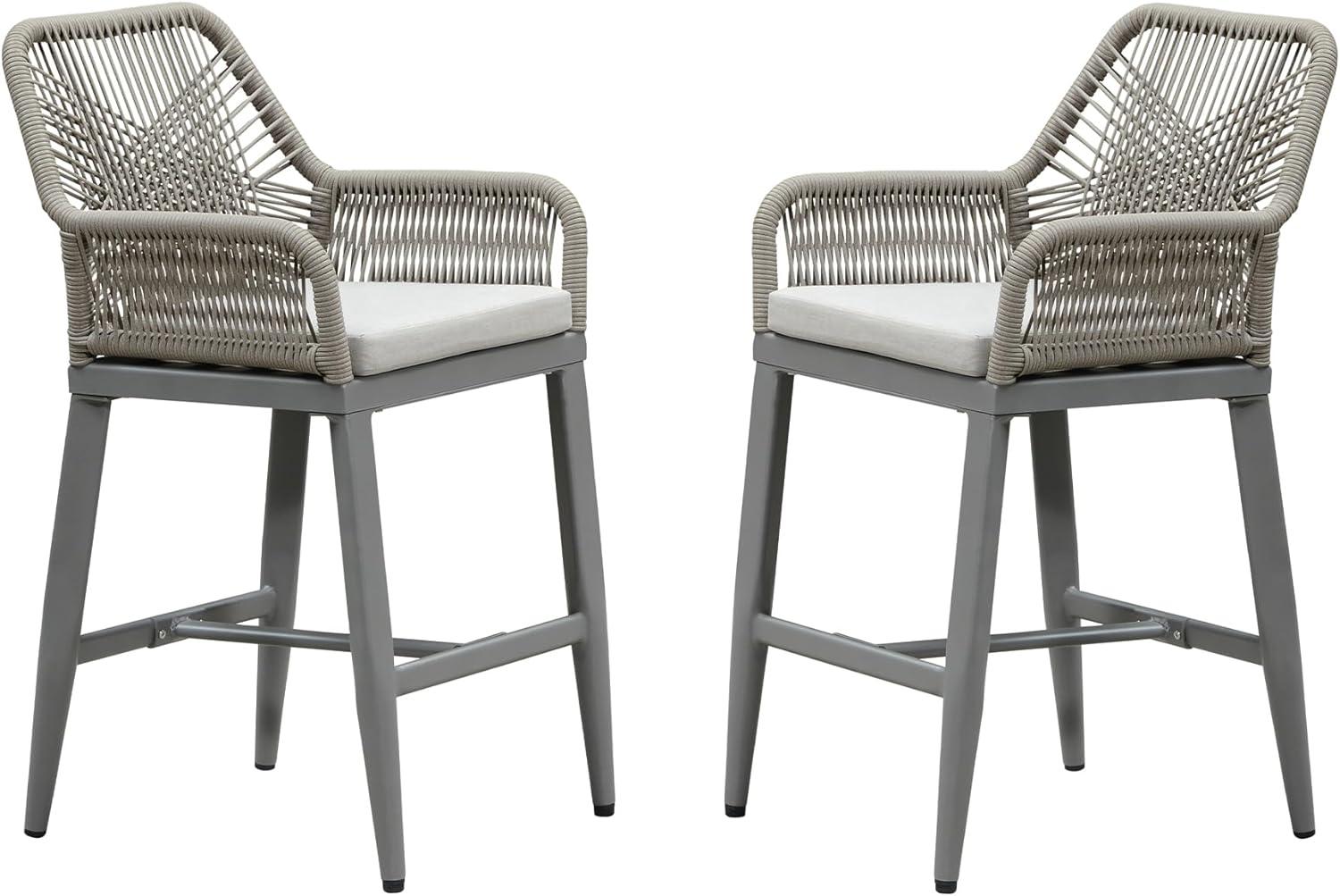 image:imagePURPLE LEAF Outdoor 29 Bar Stools Set of 2 Boho Patio Bar Height Chair with Cushion and Back for Outdoor and Indoor Garden Patio TeakLight Grey