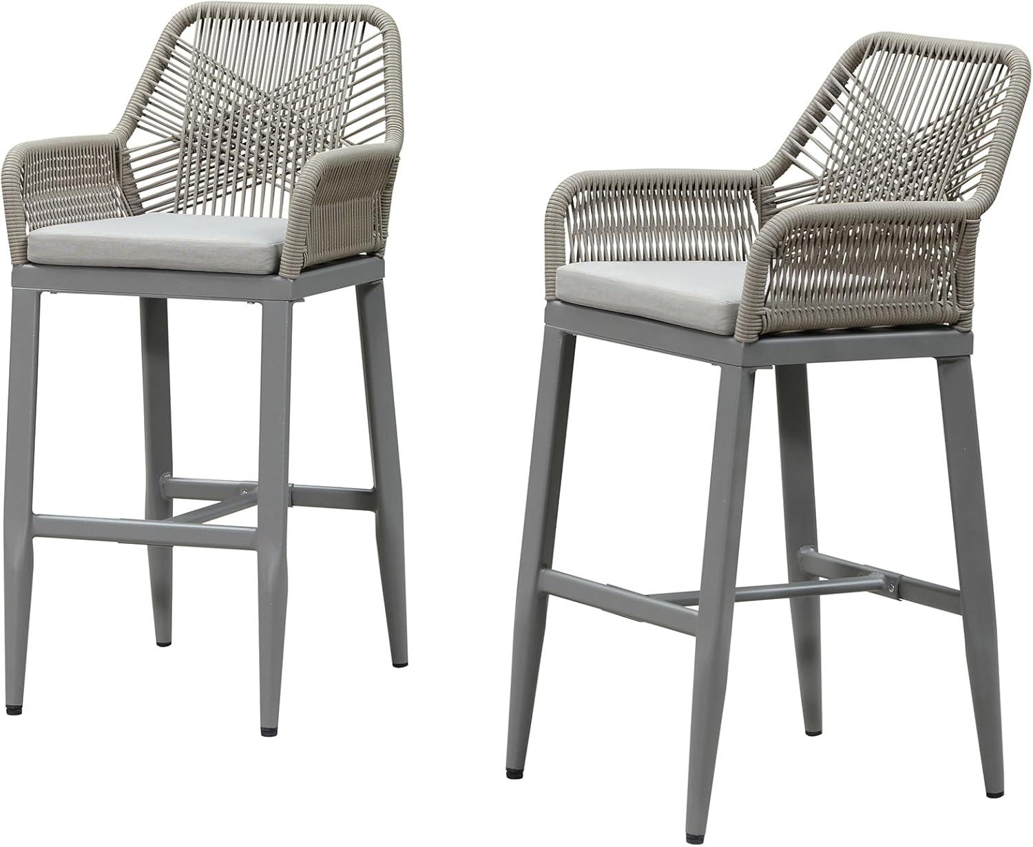 image:imagePURPLE LEAF Outdoor 29 Bar Stools Set of 2 Boho Patio Bar Height Chair with Cushion and Back for Outdoor and Indoor Garden Patio TeakLight Grey