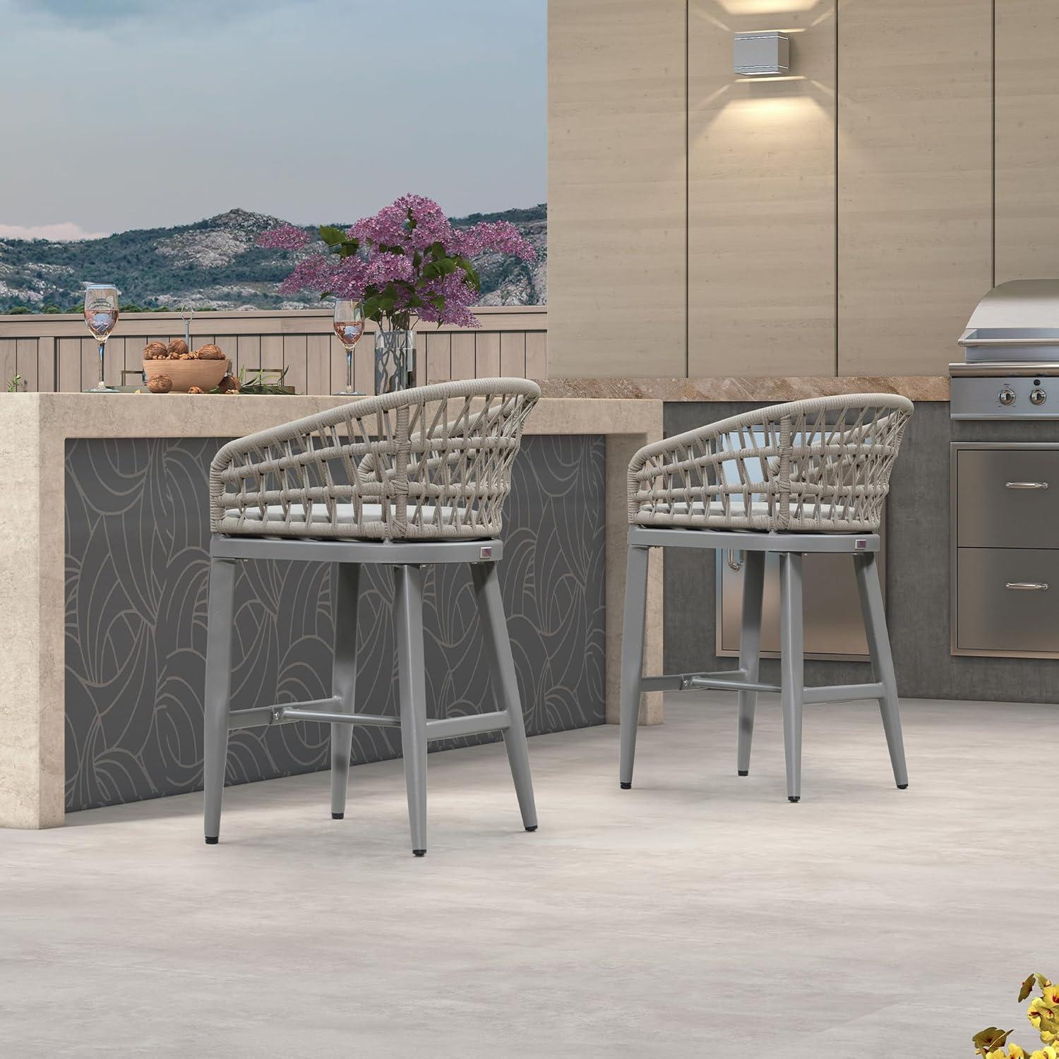 image:imagePURPLE LEAF Outdoor 29 Bar Stools Set of 2 Boho Patio Bar Height Chair with Cushion and Back for Outdoor and Indoor Garden Patio TeakLight Grey