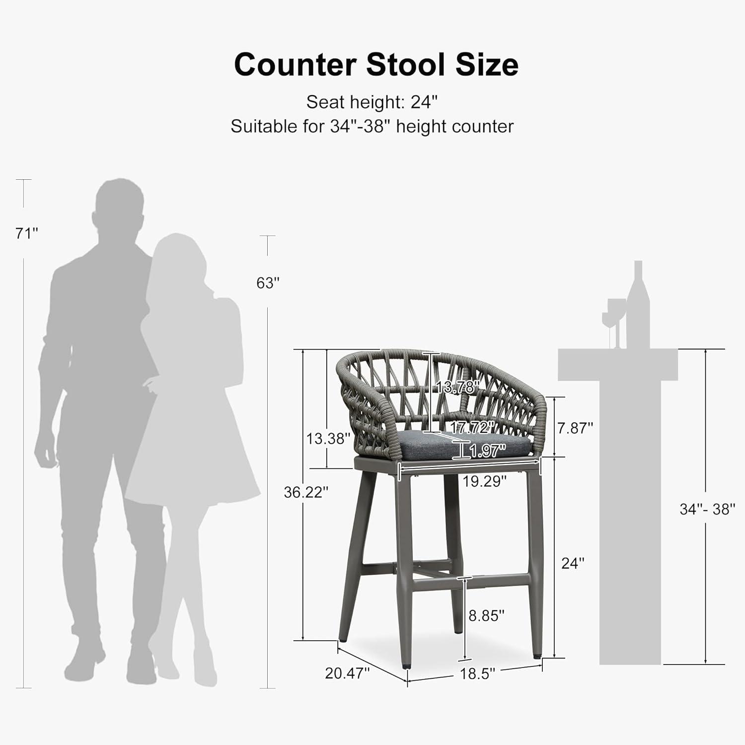 image:imagePURPLE LEAF Outdoor 29 Bar Stools Set of 2 Boho Patio Bar Height Chair with Cushion and Back for Outdoor and Indoor Garden Patio TeakSmoke Grey