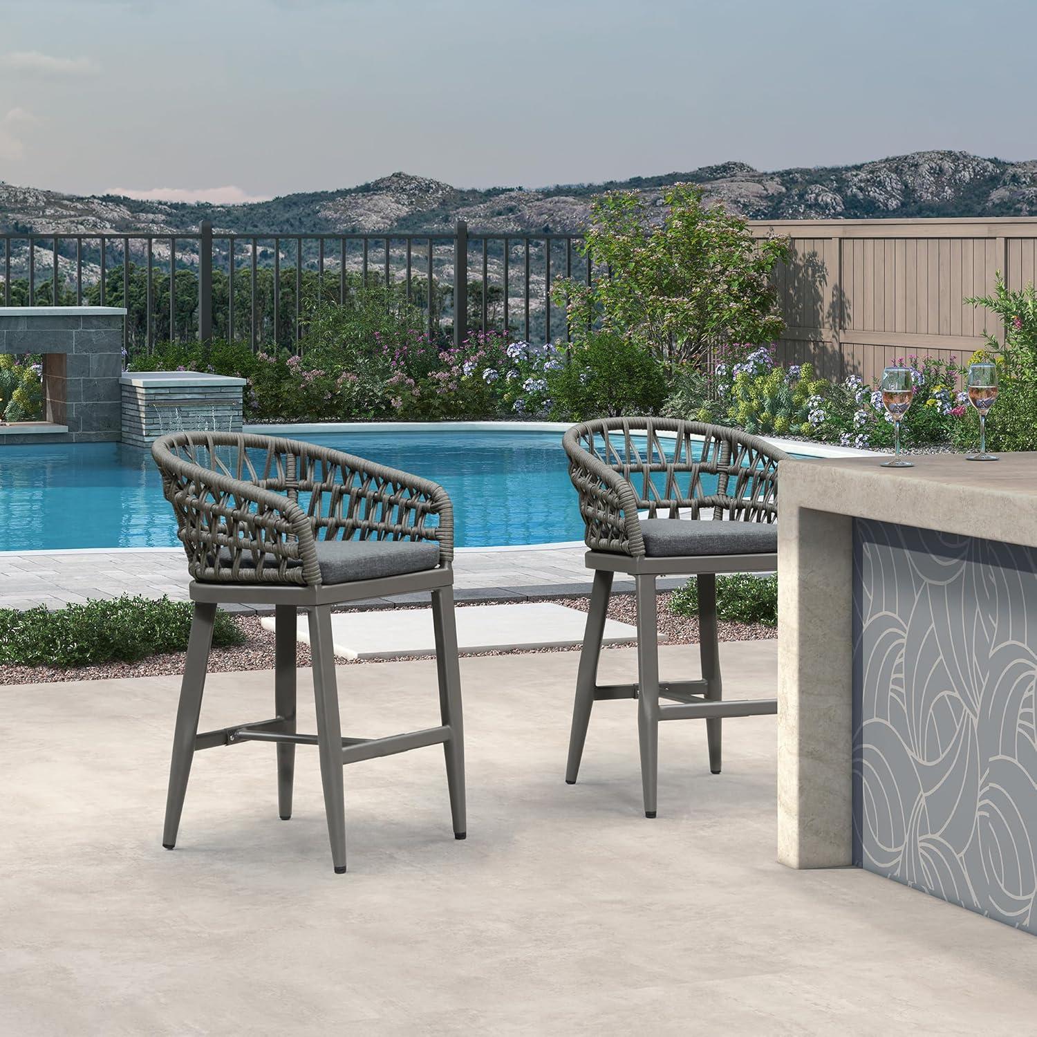 image:imagePURPLE LEAF Outdoor 29 Bar Stools Set of 2 Boho Patio Bar Height Chair with Cushion and Back for Outdoor and Indoor Garden Patio TeakSmoke Grey