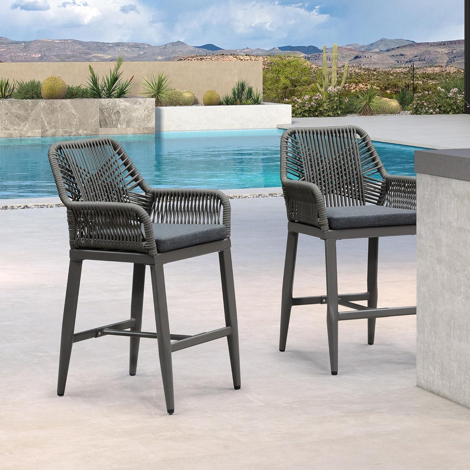 image:imagePURPLE LEAF Outdoor 29 Bar Stools Set of 2 Boho Patio Bar Height Chair with Cushion and Back for Outdoor and Indoor Garden Patio TeakSmoke Grey
