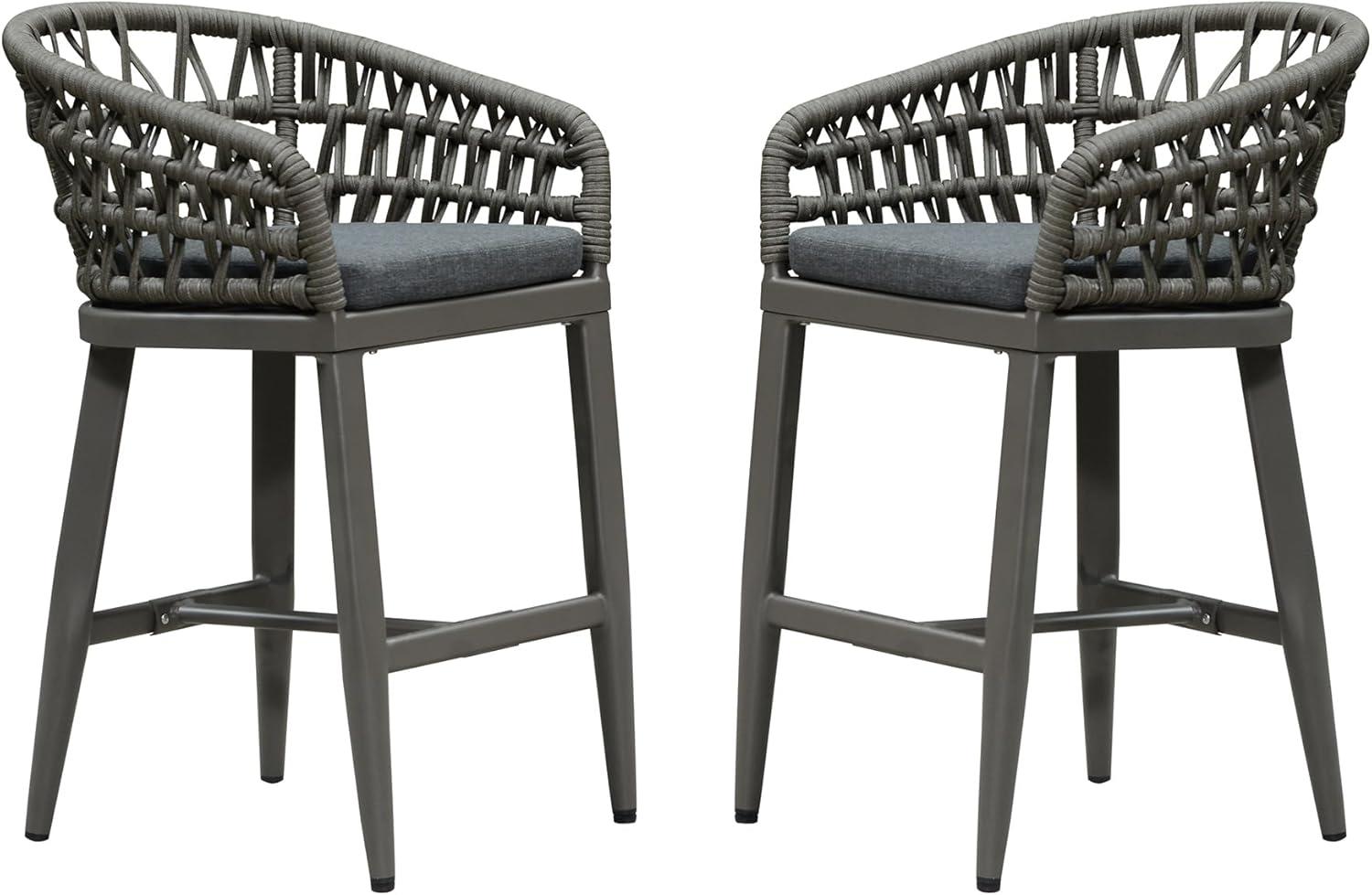 image:imagePURPLE LEAF Outdoor 29 Bar Stools Set of 2 Boho Patio Bar Height Chair with Cushion and Back for Outdoor and Indoor Garden Patio TeakSmoke Grey