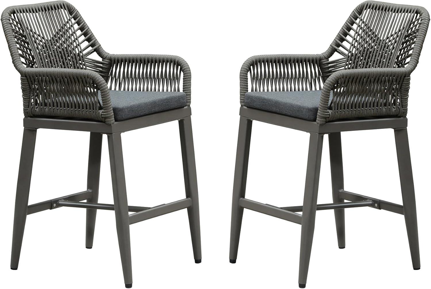 image:imagePURPLE LEAF Outdoor 29 Bar Stools Set of 2 Boho Patio Bar Height Chair with Cushion and Back for Outdoor and Indoor Garden Patio TeakSmoke Grey