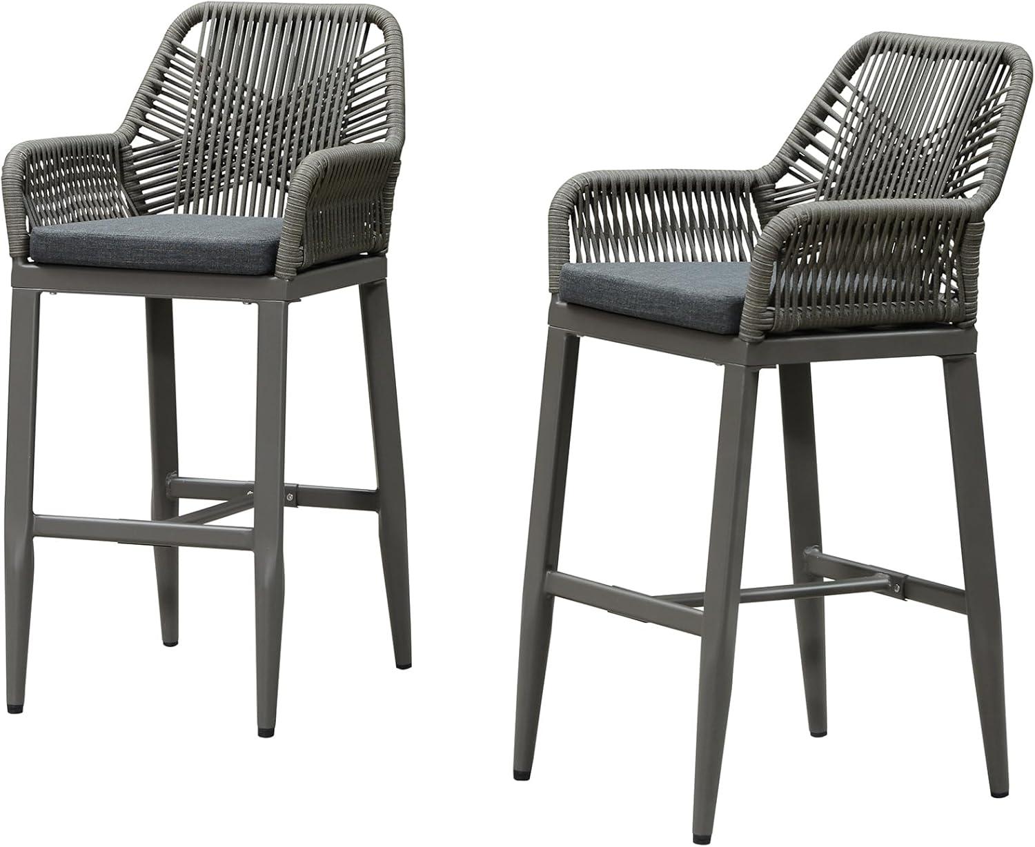 image:imagePURPLE LEAF Outdoor 29 Bar Stools Set of 2 Boho Patio Bar Height Chair with Cushion and Back for Outdoor and Indoor Garden Patio TeakSmoke Grey