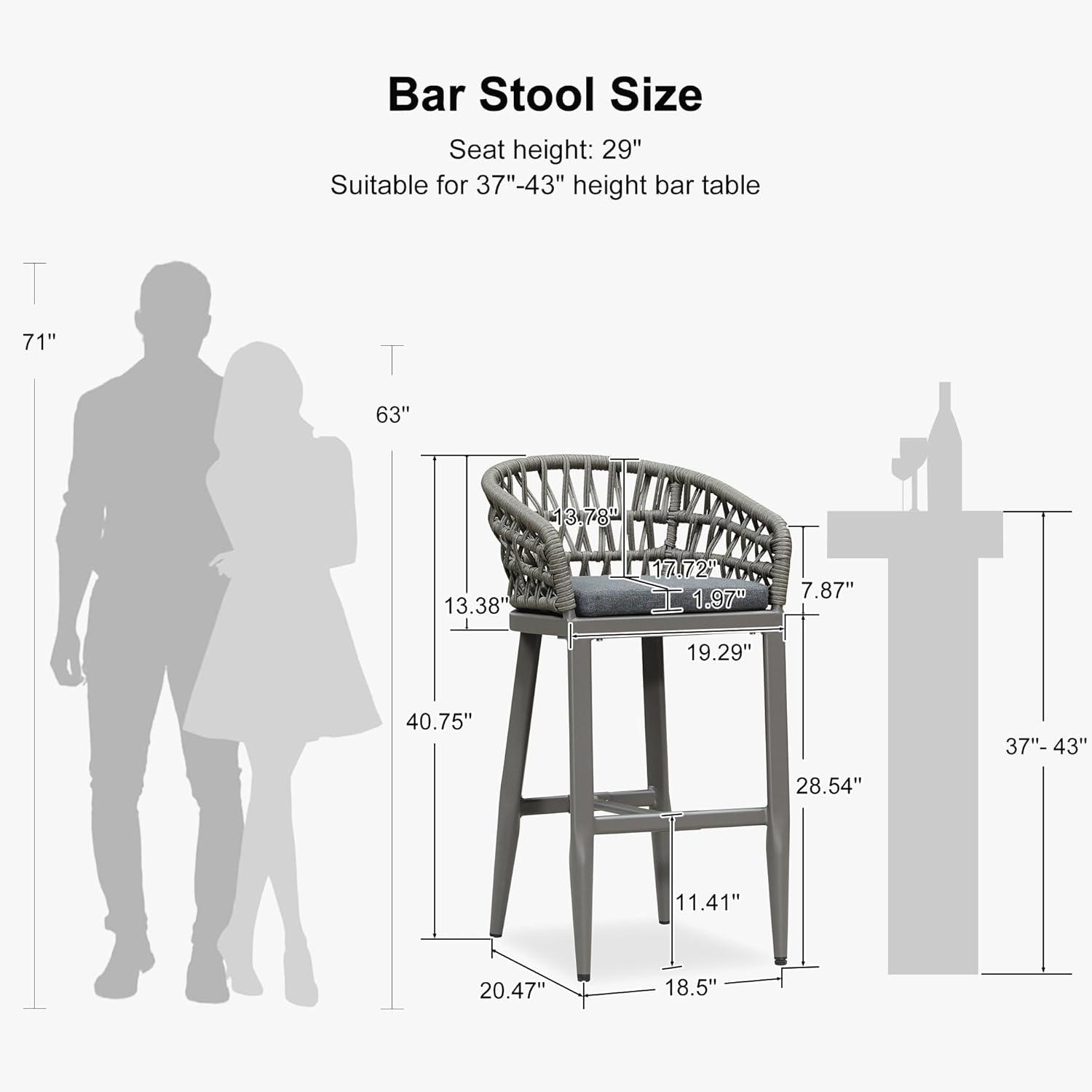 image:imagePURPLE LEAF Outdoor 29 Bar Stools Set of 2 Boho Patio Bar Height Chair with Cushion and Back for Outdoor and Indoor Garden Patio TeakSmoke Grey