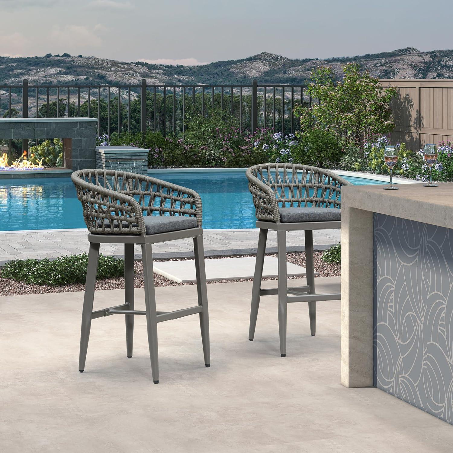 image:imagePURPLE LEAF Outdoor 29 Bar Stools Set of 2 Boho Patio Bar Height Chair with Cushion and Back for Outdoor and Indoor Garden Patio TeakSmoke Grey