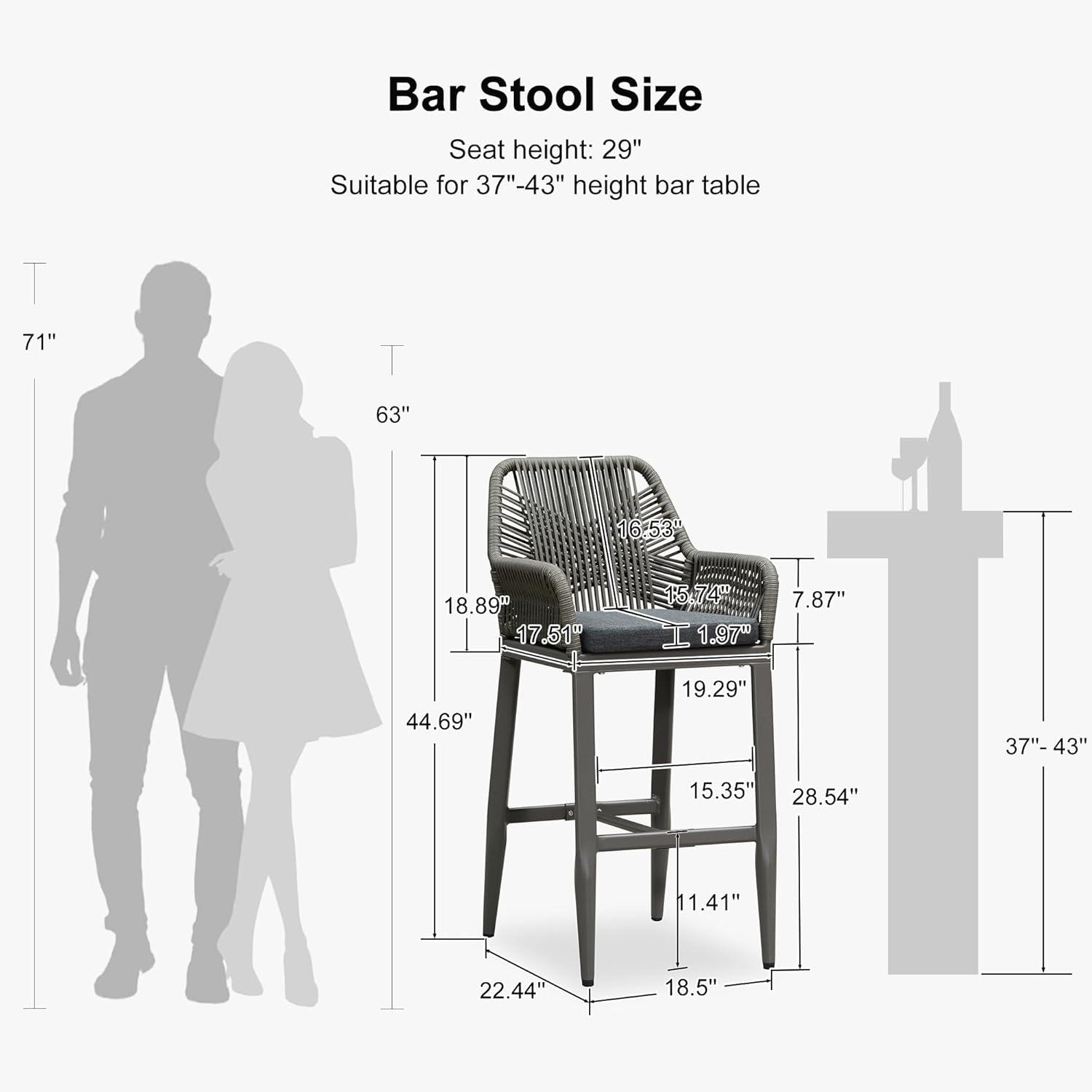 image:imagePURPLE LEAF Outdoor 29 Bar Stools Set of 2 Boho Patio Bar Height Chair with Cushion and Back for Outdoor and Indoor Garden Patio TeakSmoke Grey