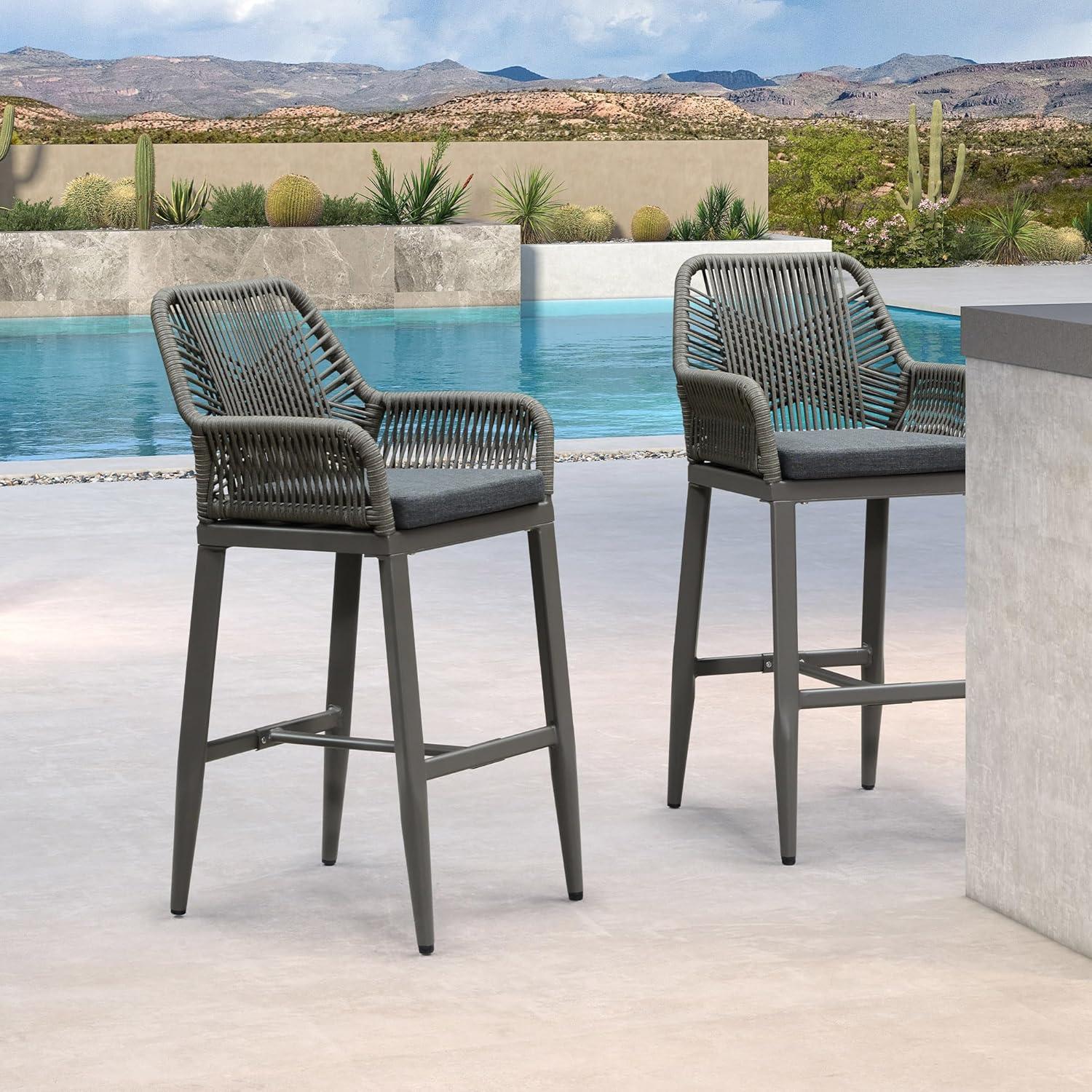 image:imagePURPLE LEAF Outdoor 29 Bar Stools Set of 2 Boho Patio Bar Height Chair with Cushion and Back for Outdoor and Indoor Garden Patio TeakSmoke Grey