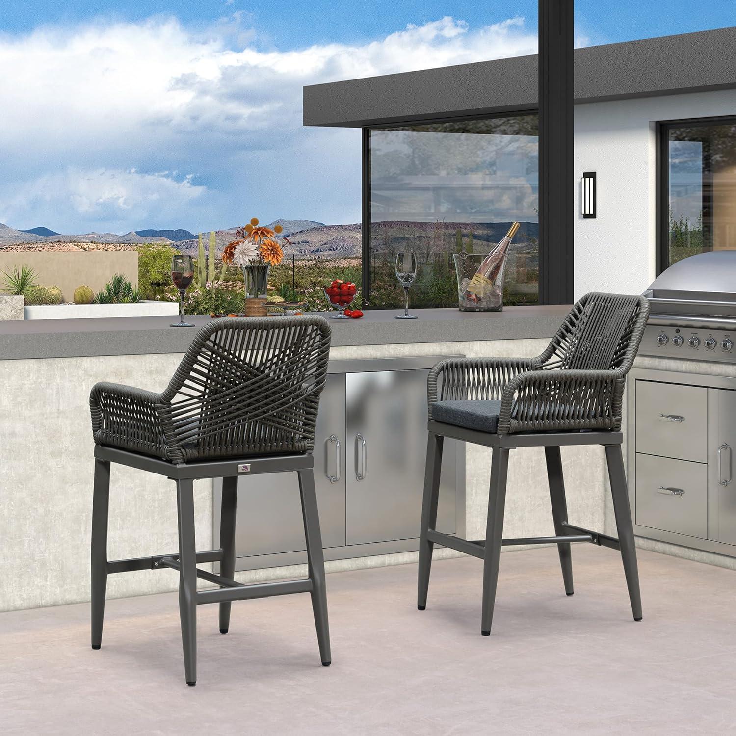 image:imagePURPLE LEAF Outdoor 29 Bar Stools Set of 2 Boho Patio Bar Height Chair with Cushion and Back for Outdoor and Indoor Garden Patio TeakSmoke Grey