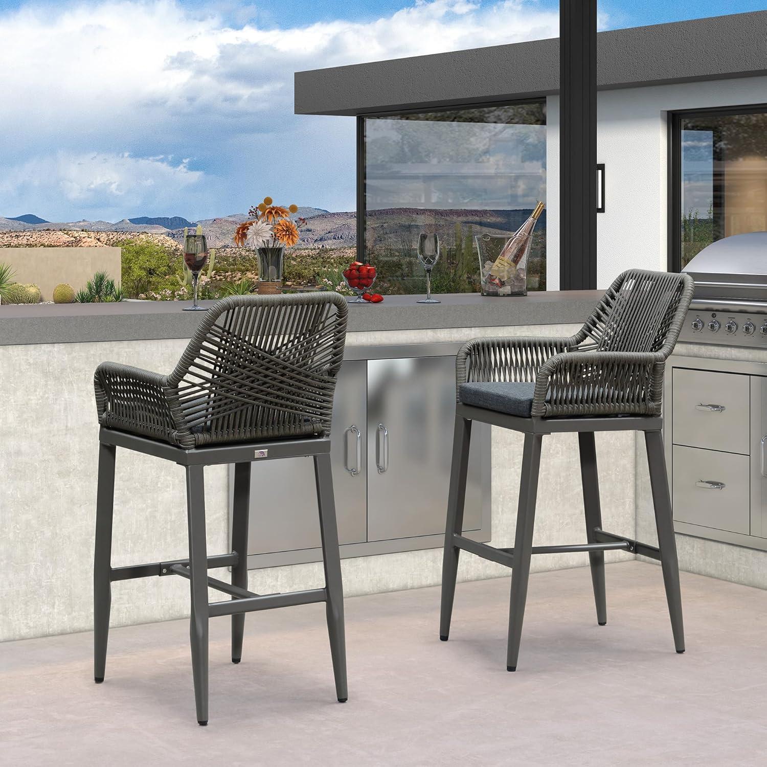 image:imagePURPLE LEAF Outdoor 29 Bar Stools Set of 2 Boho Patio Bar Height Chair with Cushion and Back for Outdoor and Indoor Garden Patio TeakSmoke Grey