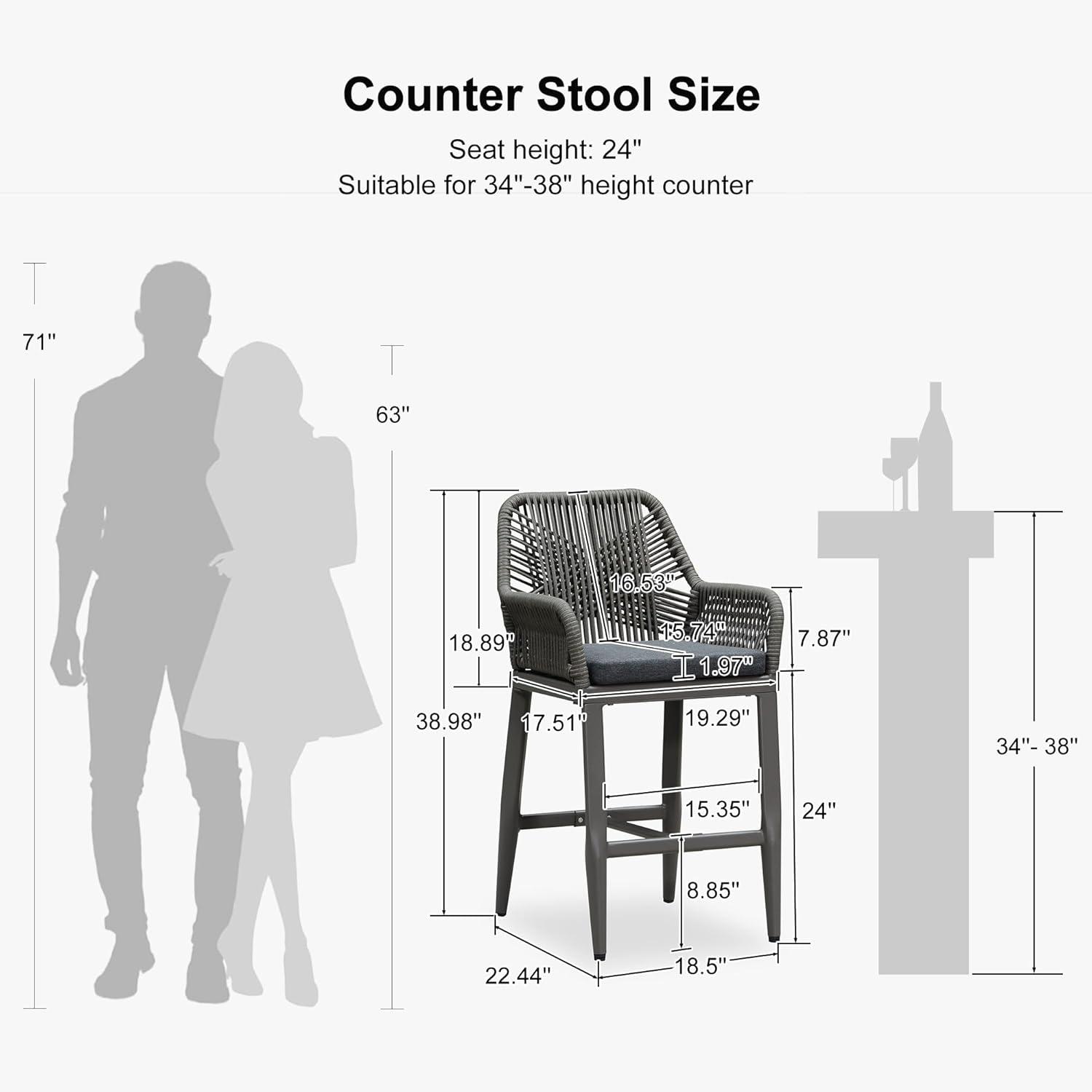 image:imagePURPLE LEAF Outdoor 29 Bar Stools Set of 2 Boho Patio Bar Height Chair with Cushion and Back for Outdoor and Indoor Garden Patio TeakSmoke Grey