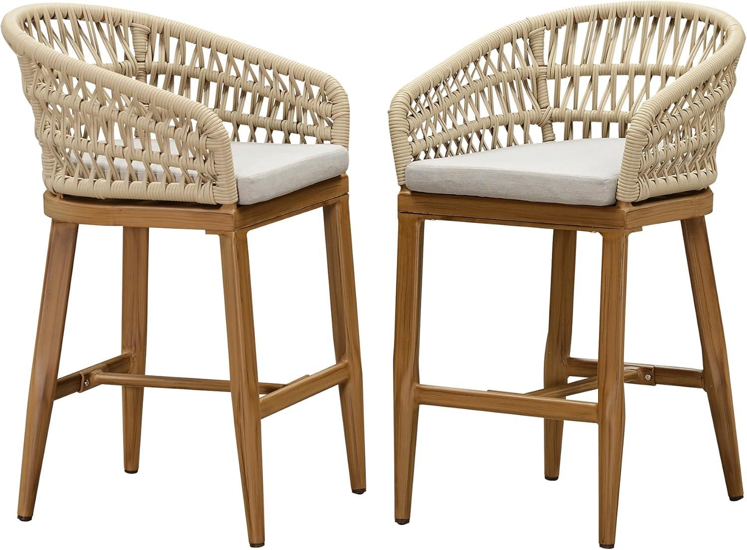 image:imagePURPLE LEAF Outdoor 29 Bar Stools Set of 2 Boho Patio Bar Height Chair with Cushion and Back for Outdoor and Indoor Garden Patio TeakTeak