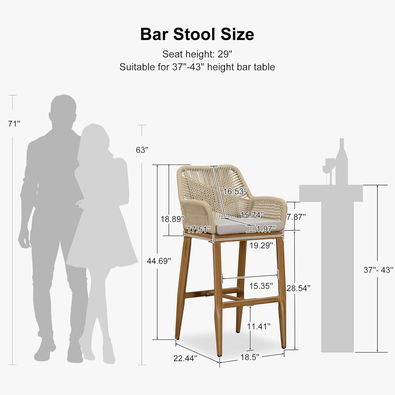 image:imagePURPLE LEAF Outdoor 29 Bar Stools Set of 2 Boho Patio Bar Height Chair with Cushion and Back for Outdoor and Indoor Garden Patio TeakTeak