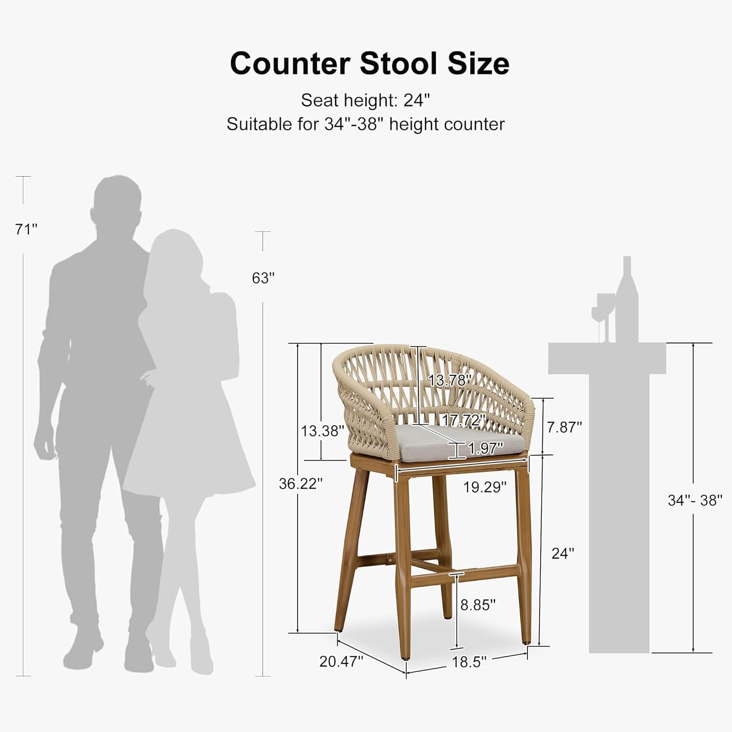 image:imagePURPLE LEAF Outdoor 29 Bar Stools Set of 2 Boho Patio Bar Height Chair with Cushion and Back for Outdoor and Indoor Garden Patio TeakTeak