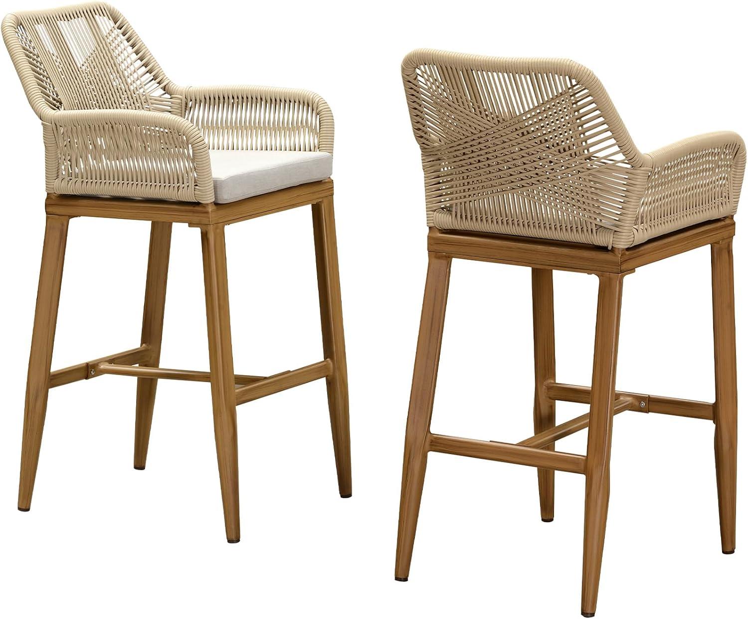 image:imagePURPLE LEAF Outdoor 29 Bar Stools Set of 2 Boho Patio Bar Height Chair with Cushion and Back for Outdoor and Indoor Garden Patio TeakTeak