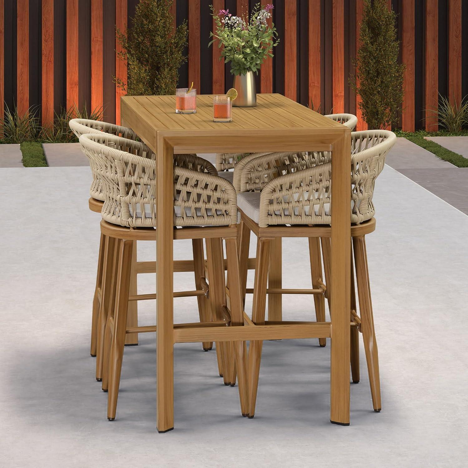 image:imagePURPLE LEAF Outdoor 29 Bar Stools Set of 2 Boho Patio Bar Height Chair with Cushion and Back for Outdoor and Indoor Garden Patio TeakTeak