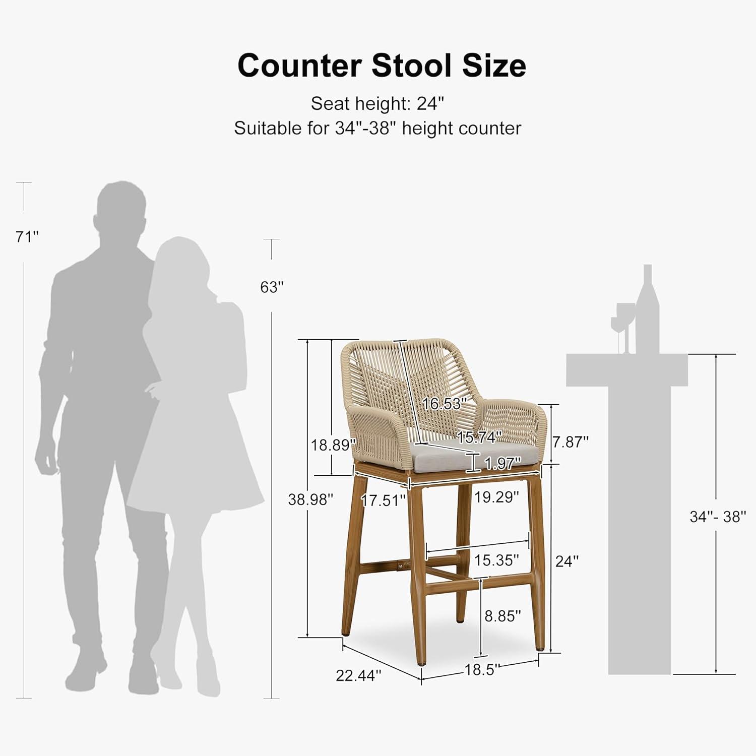 image:imagePURPLE LEAF Outdoor 29 Bar Stools Set of 2 Boho Patio Bar Height Chair with Cushion and Back for Outdoor and Indoor Garden Patio TeakTeak