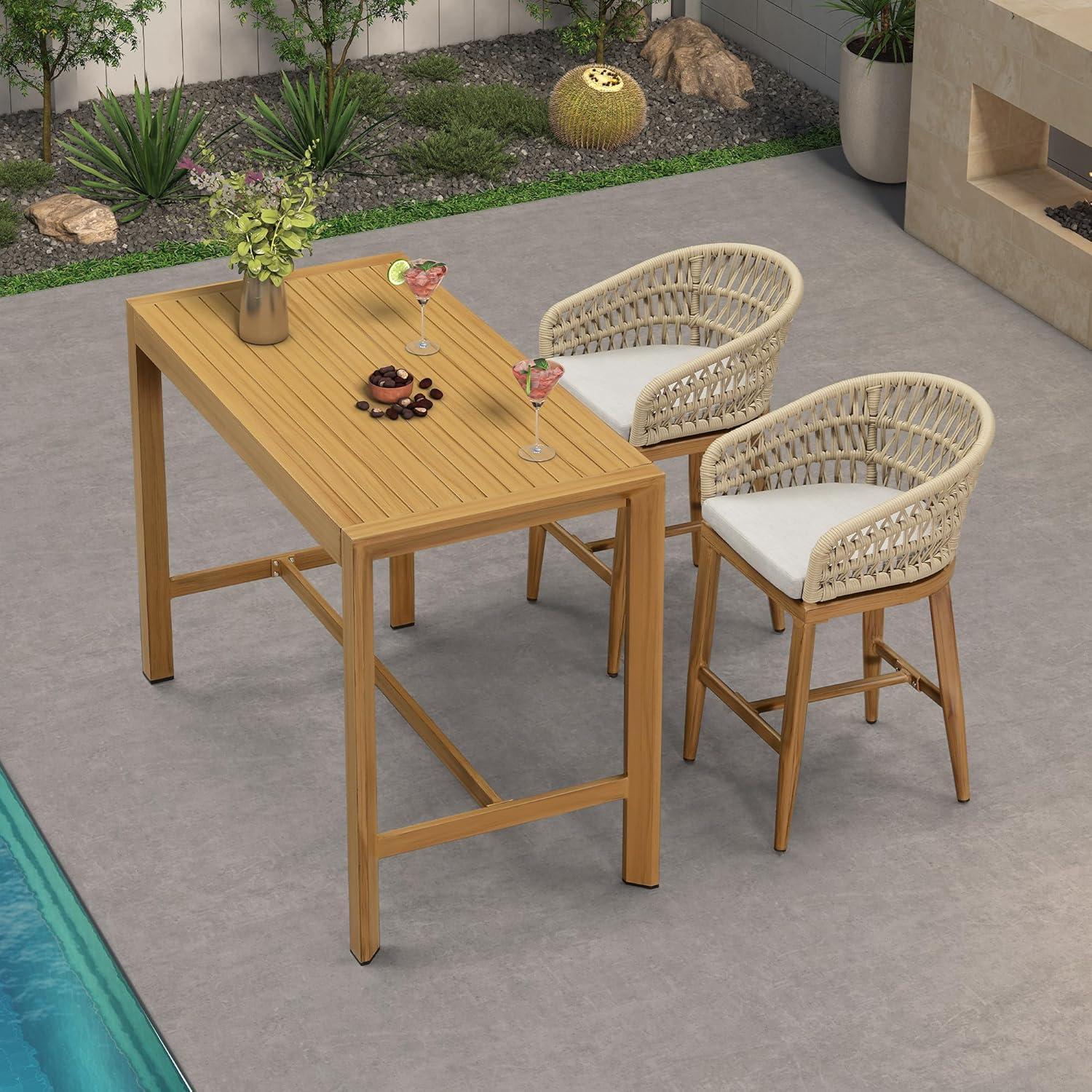 image:imagePURPLE LEAF Outdoor 29 Bar Stools Set of 2 Boho Patio Bar Height Chair with Cushion and Back for Outdoor and Indoor Garden Patio TeakTeak