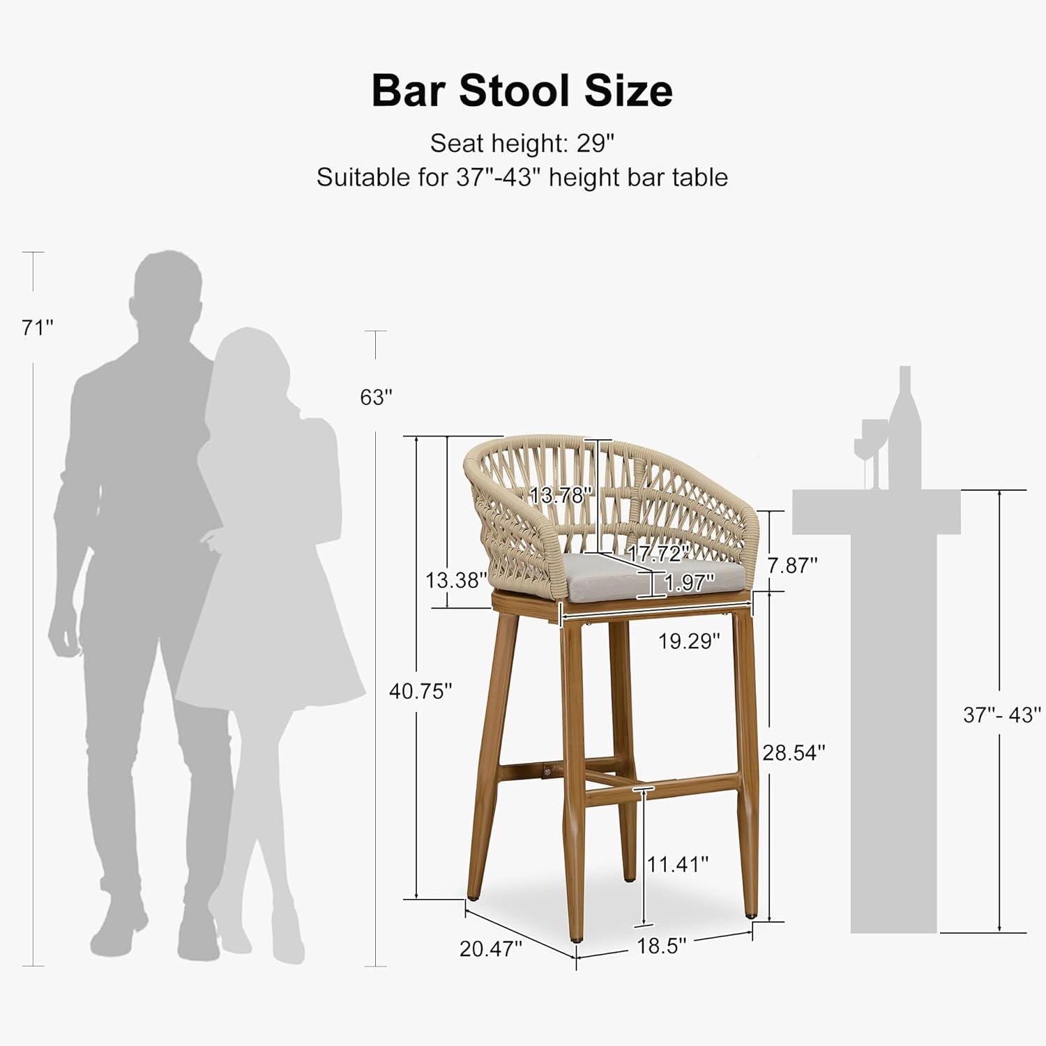 image:imagePURPLE LEAF Outdoor 29 Bar Stools Set of 2 Boho Patio Bar Height Chair with Cushion and Back for Outdoor and Indoor Garden Patio TeakTeak