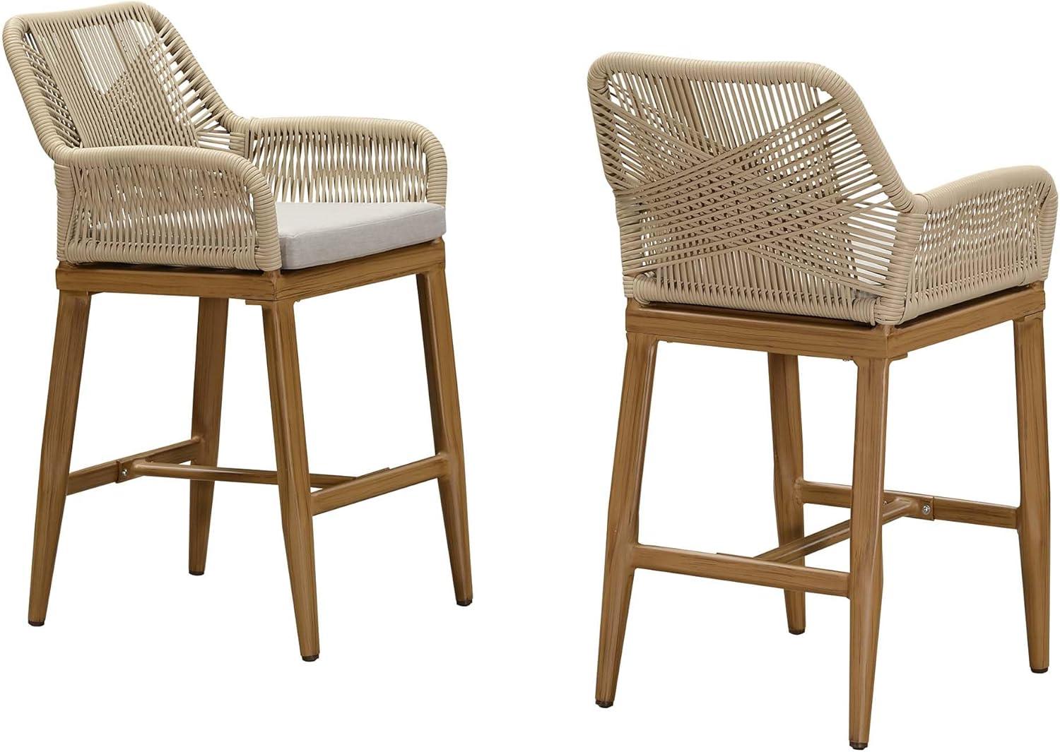 image:imagePURPLE LEAF Outdoor 29 Bar Stools Set of 2 Boho Patio Bar Height Chair with Cushion and Back for Outdoor and Indoor Garden Patio TeakTeak