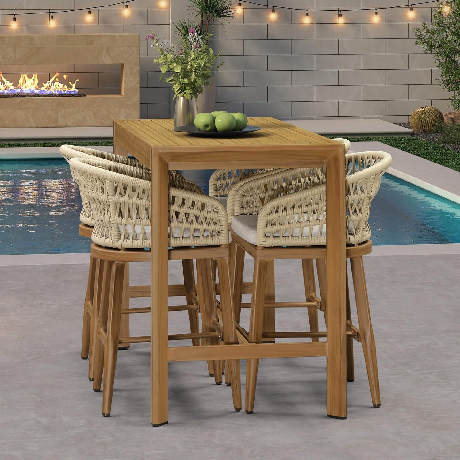 image:imagePURPLE LEAF Outdoor 29 Bar Stools Set of 2 Boho Patio Bar Height Chair with Cushion and Back for Outdoor and Indoor Garden Patio TeakTeak