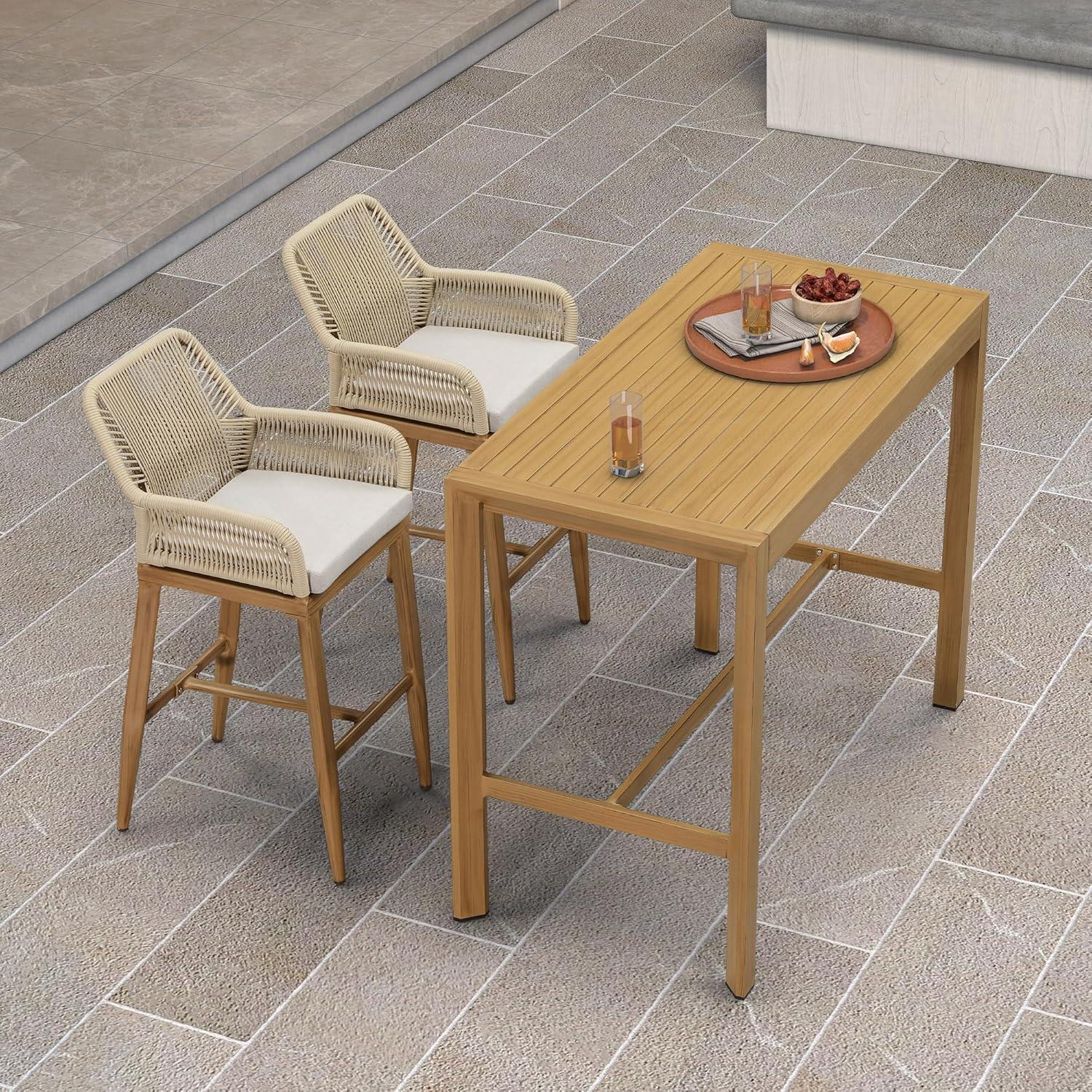 image:imagePURPLE LEAF Outdoor 29 Bar Stools Set of 2 Boho Patio Bar Height Chair with Cushion and Back for Outdoor and Indoor Garden Patio TeakTeak