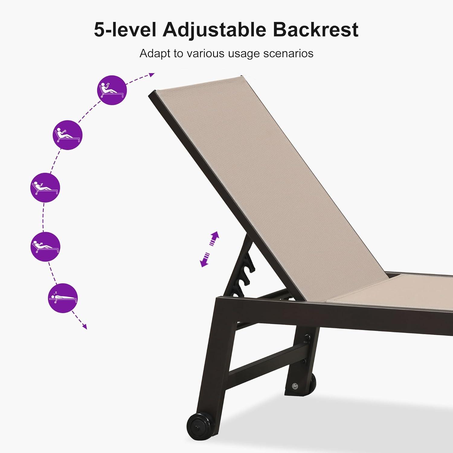 image:imagePURPLE LEAF Outdoor Chaise Lounge Chair Set of 2 Patio Pool Textilene Loungers with Adjustable Backrest and Wheels Includes Side Table for Deck Lawn Garden CreamSand Beige
