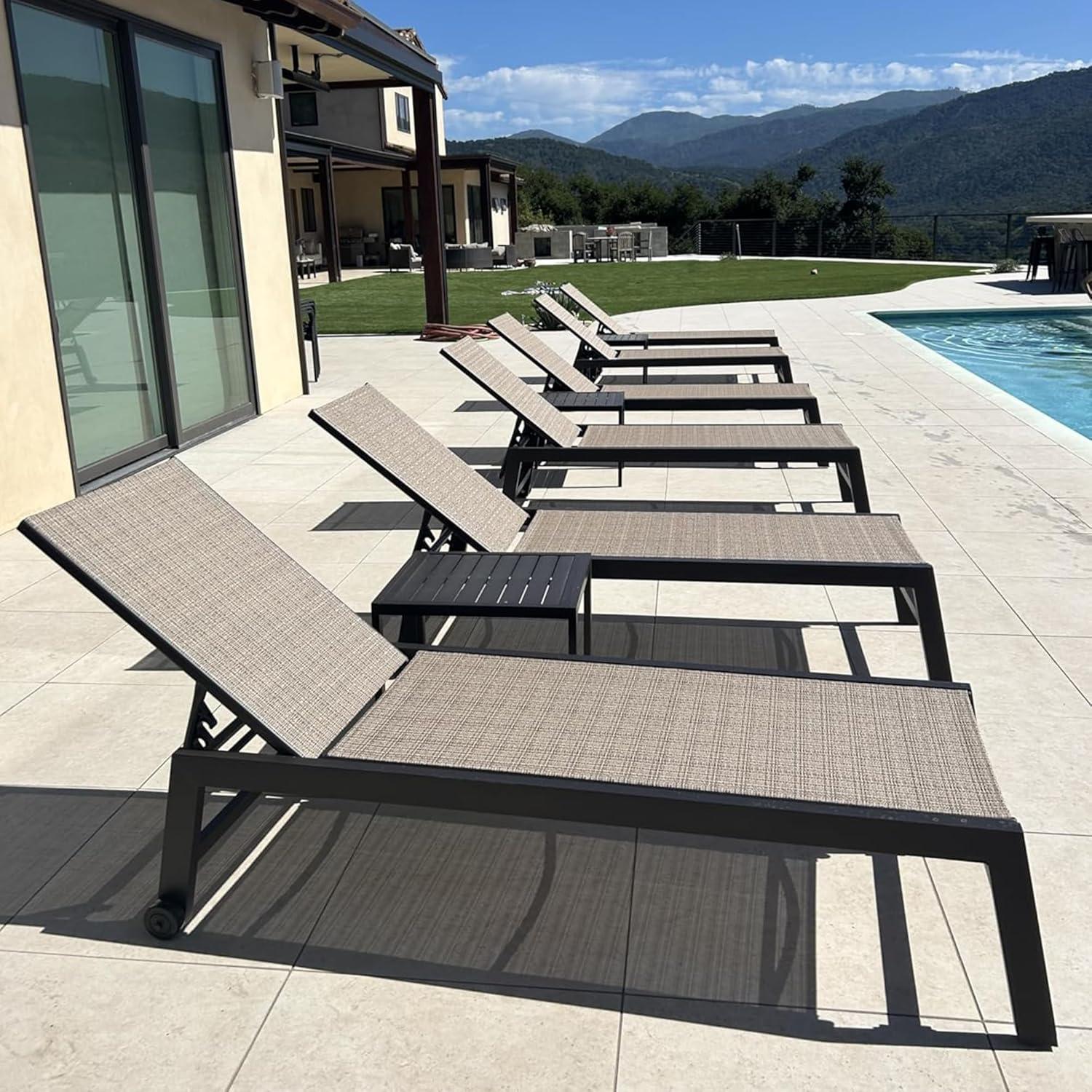 image:imagePURPLE LEAF Outdoor Chaise Lounge Chair Set of 2 Patio Pool Textilene Loungers with Adjustable Backrest and Wheels Includes Side Table for Deck Lawn Garden CreamLight Tan