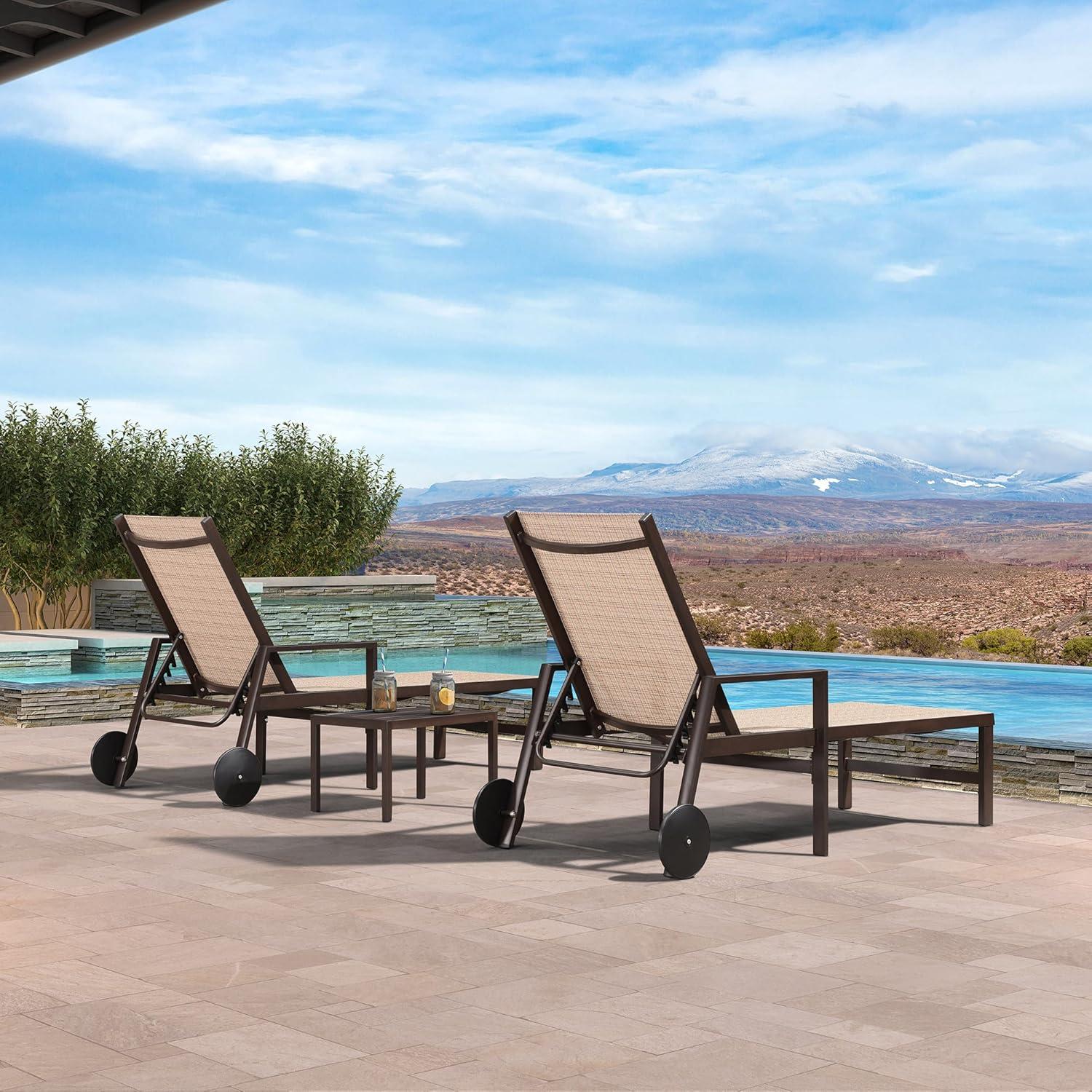 image:imagePURPLE LEAF Outdoor Chaise Lounge Chair Set of 2 Patio Pool Textilene Loungers with Adjustable Backrest and Wheels Includes Side Table for Deck Lawn Garden CreamLight Tan