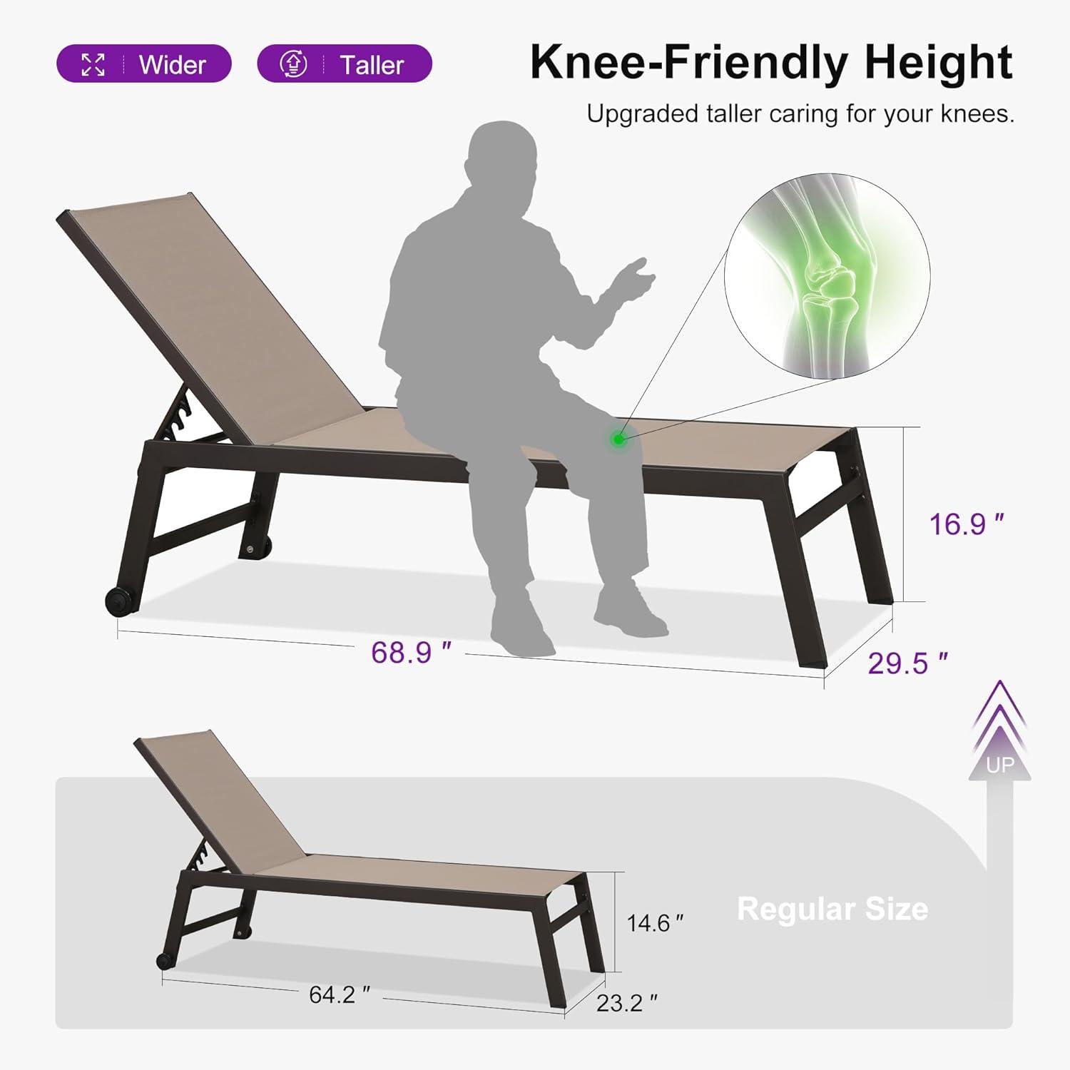 image:imagePURPLE LEAF Outdoor Chaise Lounge Chair Set of 2 Patio Pool Textilene Loungers with Adjustable Backrest and Wheels Includes Side Table for Deck Lawn Garden CreamTaupe
