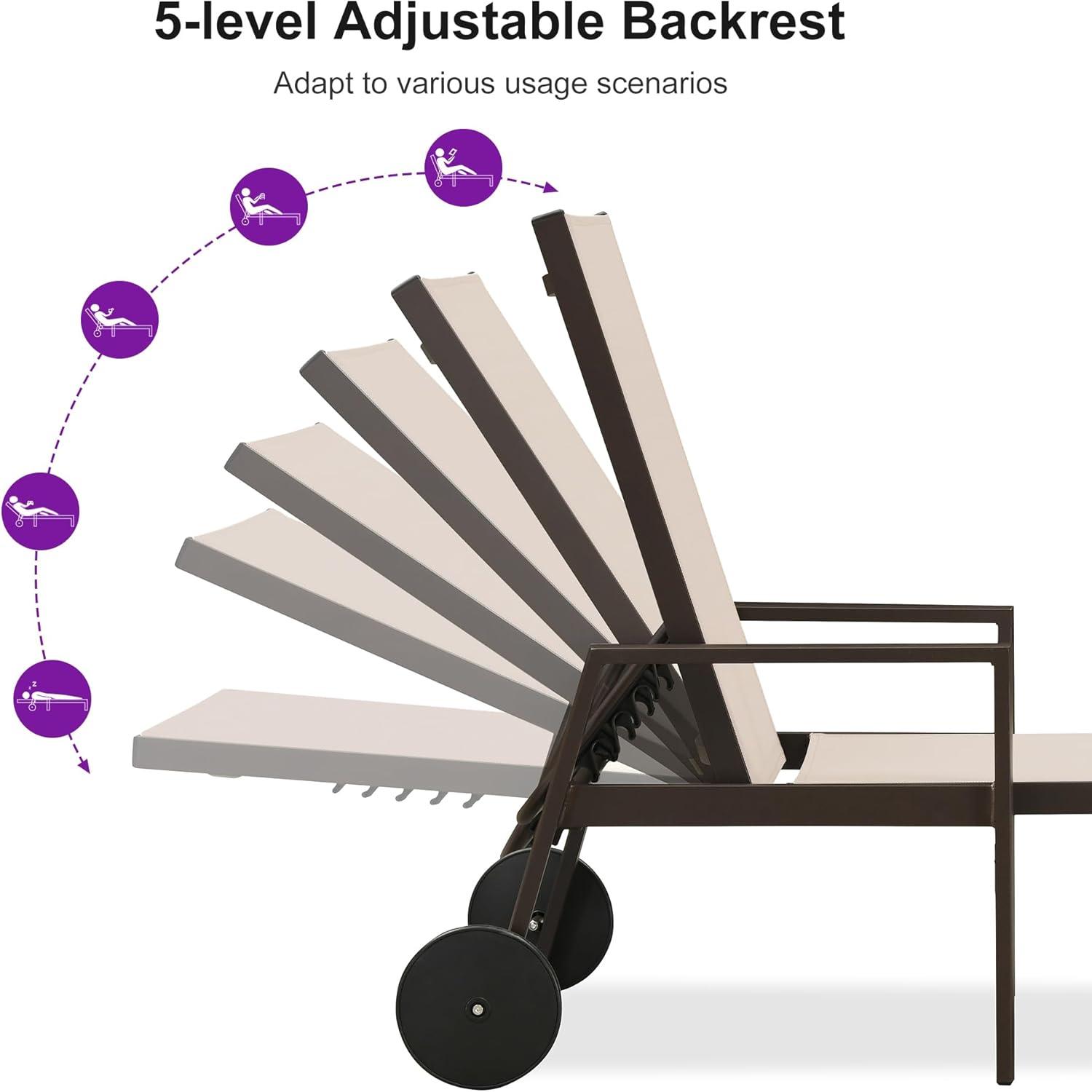 image:imagePURPLE LEAF Outdoor Chaise Lounge Chair Set of 2 Patio Pool Textilene Loungers with Adjustable Backrest and Wheels Includes Side Table for Deck Lawn Garden CreamSand Beige