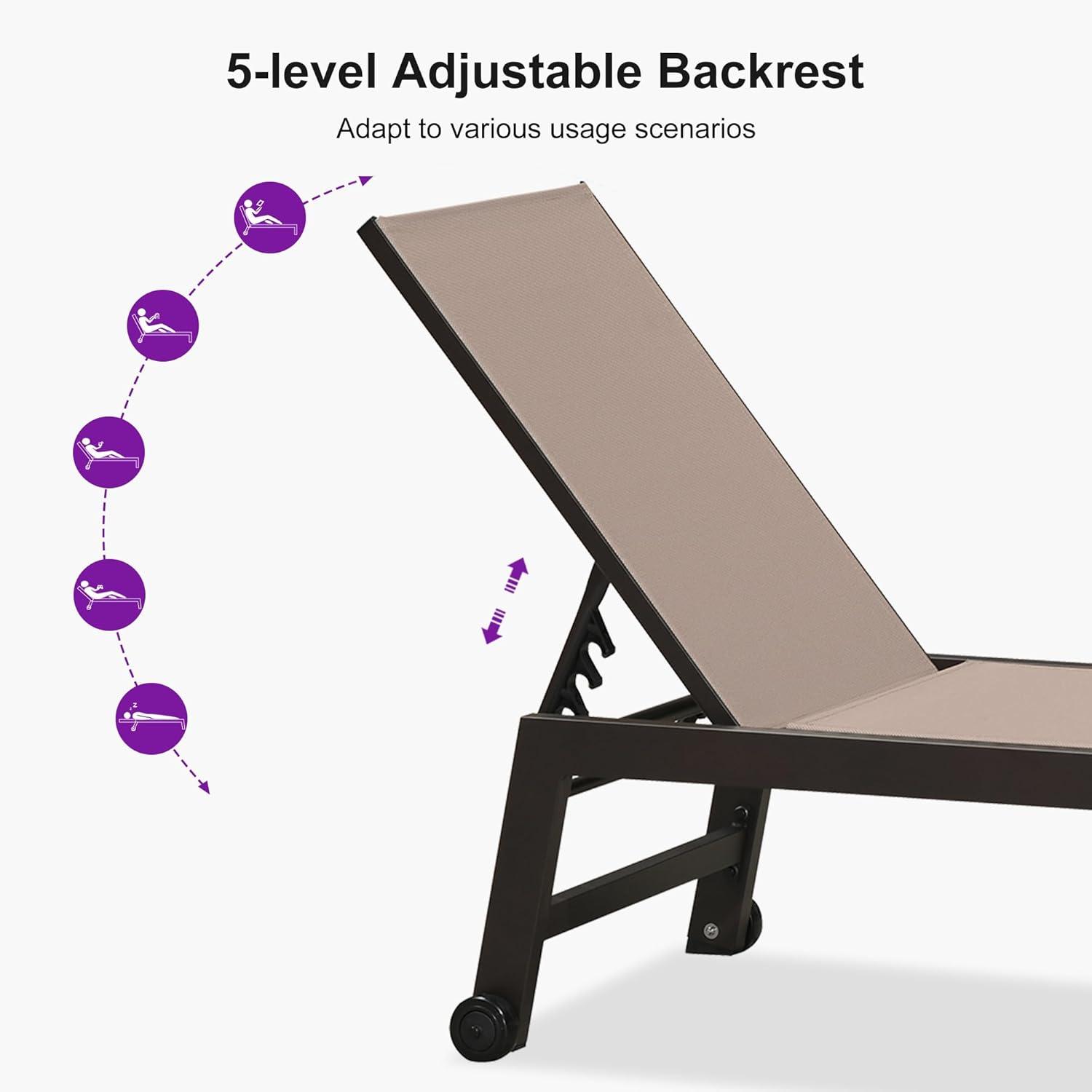 image:imagePURPLE LEAF Outdoor Chaise Lounge Chair Set of 2 Patio Pool Textilene Loungers with Adjustable Backrest and Wheels Includes Side Table for Deck Lawn Garden CreamTaupe