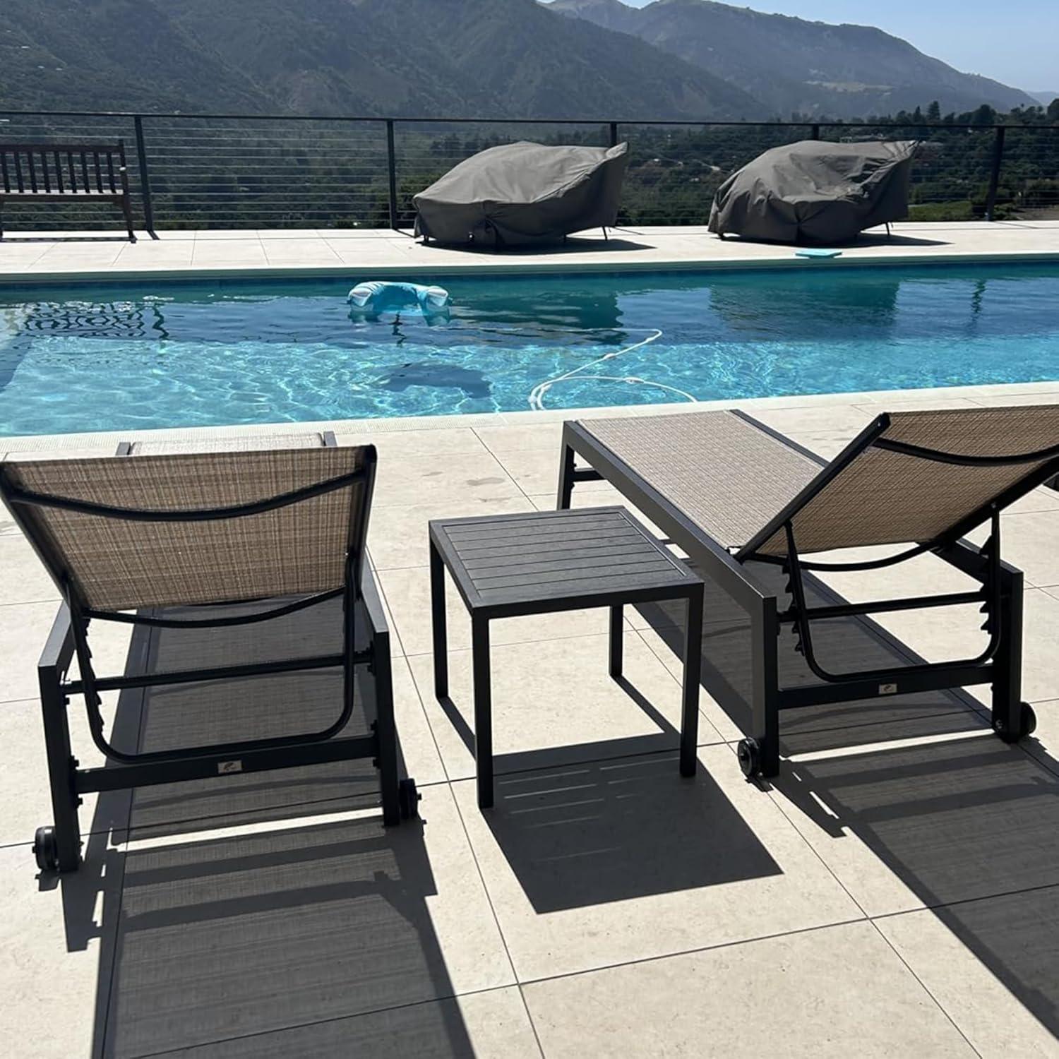 image:imagePURPLE LEAF Outdoor Chaise Lounge Chair Set of 2 Patio Pool Textilene Loungers with Adjustable Backrest and Wheels Includes Side Table for Deck Lawn Garden CreamLight Tan
