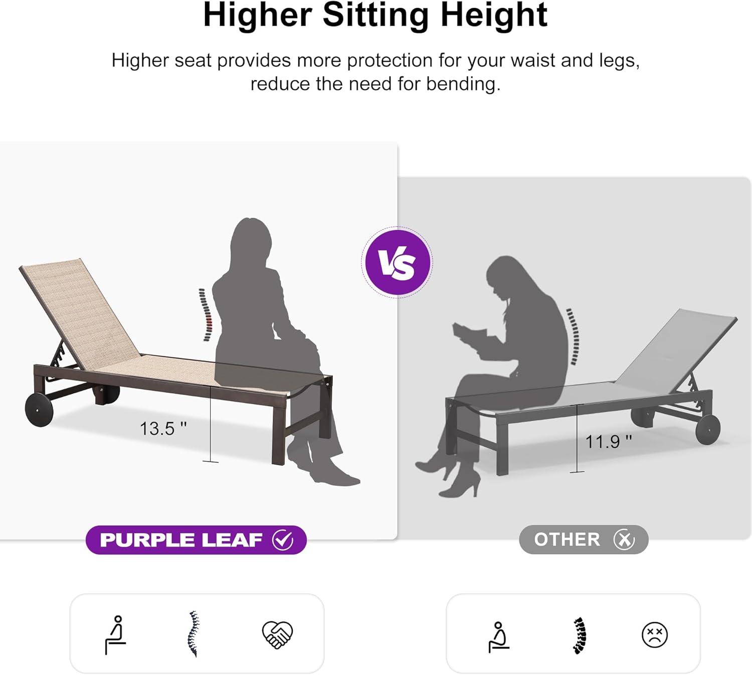 image:imagePURPLE LEAF Outdoor Chaise Lounge Chair Set of 2 Patio Pool Textilene Loungers with Adjustable Backrest and Wheels Includes Side Table for Deck Lawn Garden CreamLight Tan