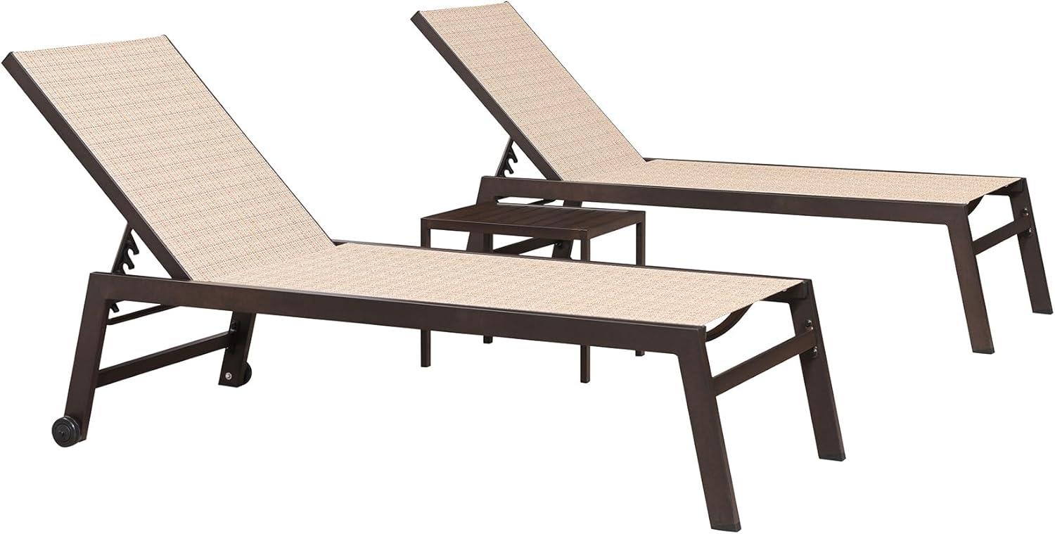 image:imagePURPLE LEAF Outdoor Chaise Lounge Chair Set of 2 Patio Pool Textilene Loungers with Adjustable Backrest and Wheels Includes Side Table for Deck Lawn Garden CreamLight Tan