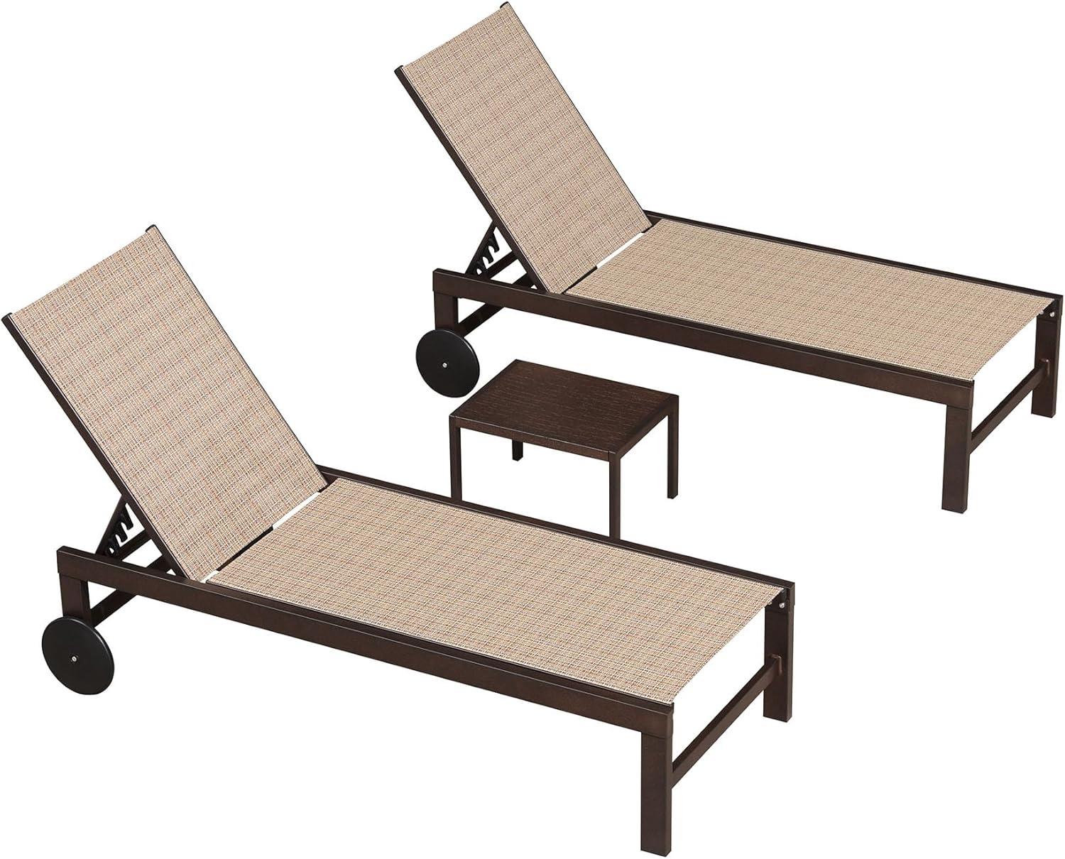 image:imagePURPLE LEAF Outdoor Chaise Lounge Chair Set of 2 Patio Pool Textilene Loungers with Adjustable Backrest and Wheels Includes Side Table for Deck Lawn Garden CreamLight Tan
