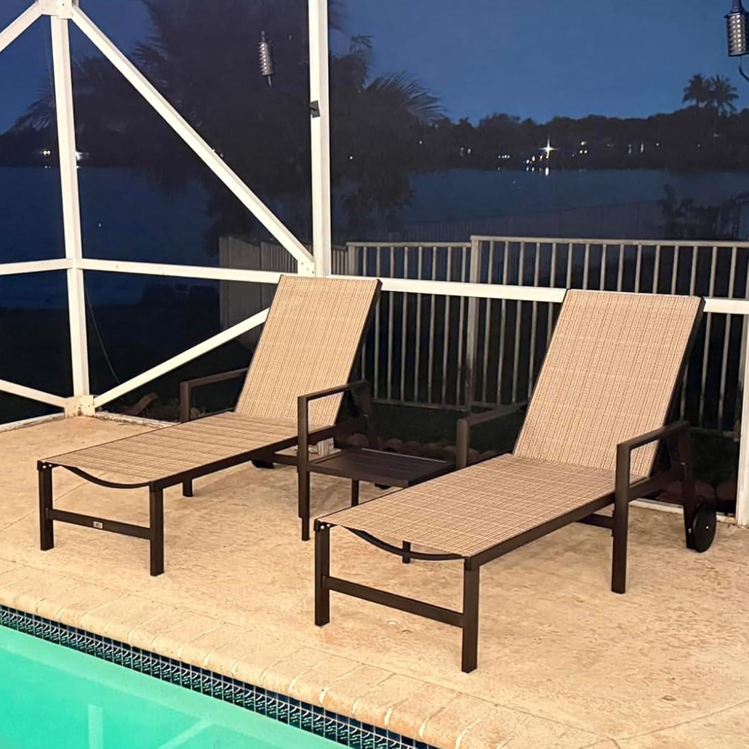 image:imagePURPLE LEAF Outdoor Chaise Lounge Chair Set of 2 Patio Pool Textilene Loungers with Adjustable Backrest and Wheels Includes Side Table for Deck Lawn Garden CreamLight Tan