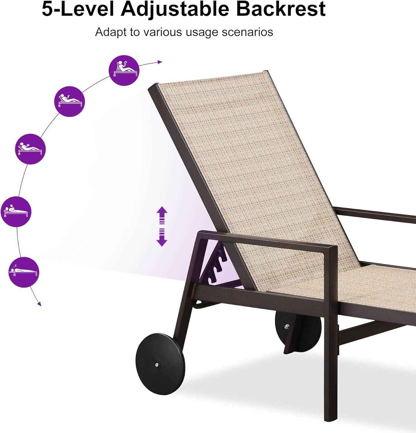 image:imagePURPLE LEAF Outdoor Chaise Lounge Chair Set of 2 Patio Pool Textilene Loungers with Adjustable Backrest and Wheels Includes Side Table for Deck Lawn Garden CreamLight Tan