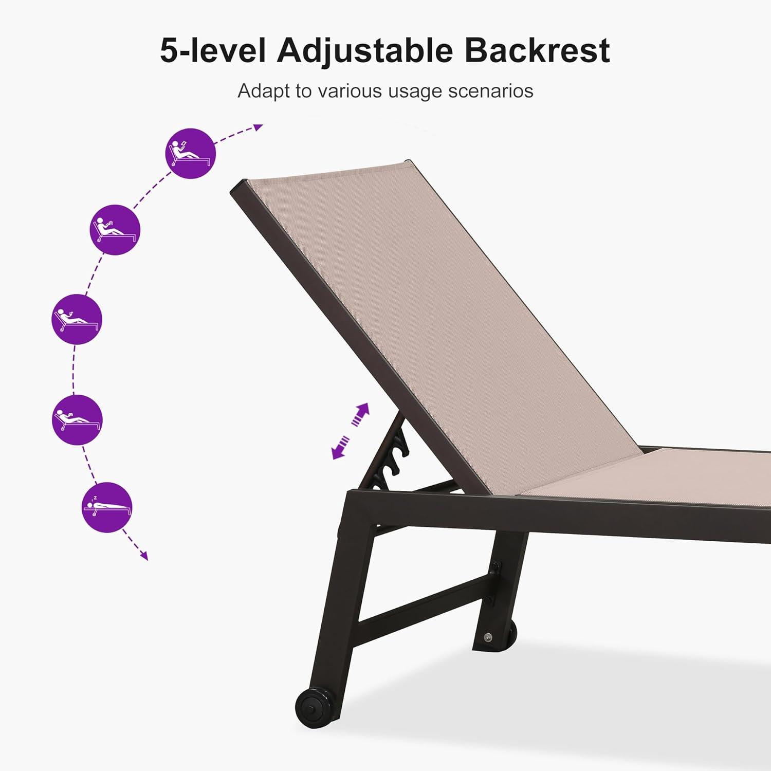 image:imagePURPLE LEAF Outdoor Chaise Lounge Chair Set of 2 Patio Pool Textilene Loungers with Adjustable Backrest and Wheels Includes Side Table for Deck Lawn Garden CreamSand Beige