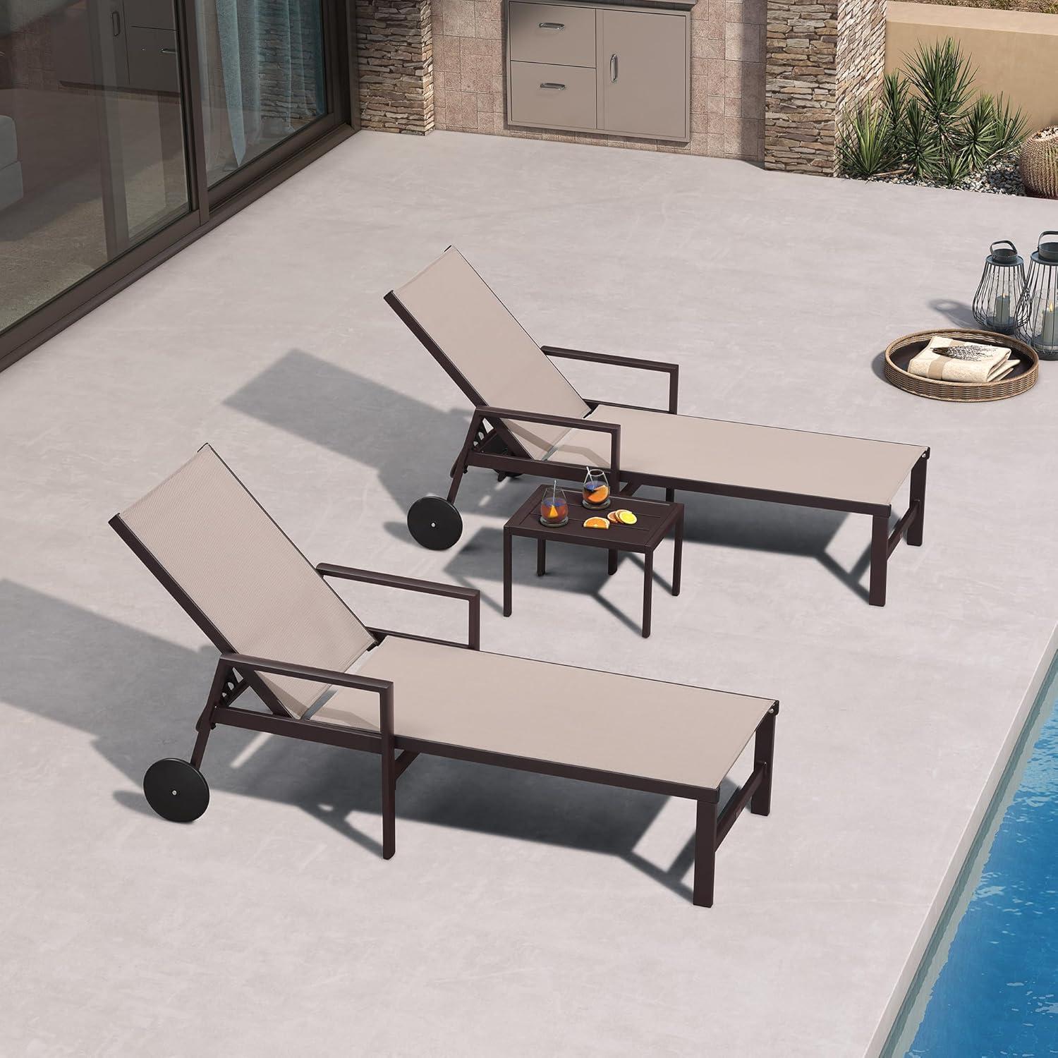 image:imagePURPLE LEAF Outdoor Chaise Lounge Chair Set of 2 Patio Pool Textilene Loungers with Adjustable Backrest and Wheels Includes Side Table for Deck Lawn Garden CreamSand Beige