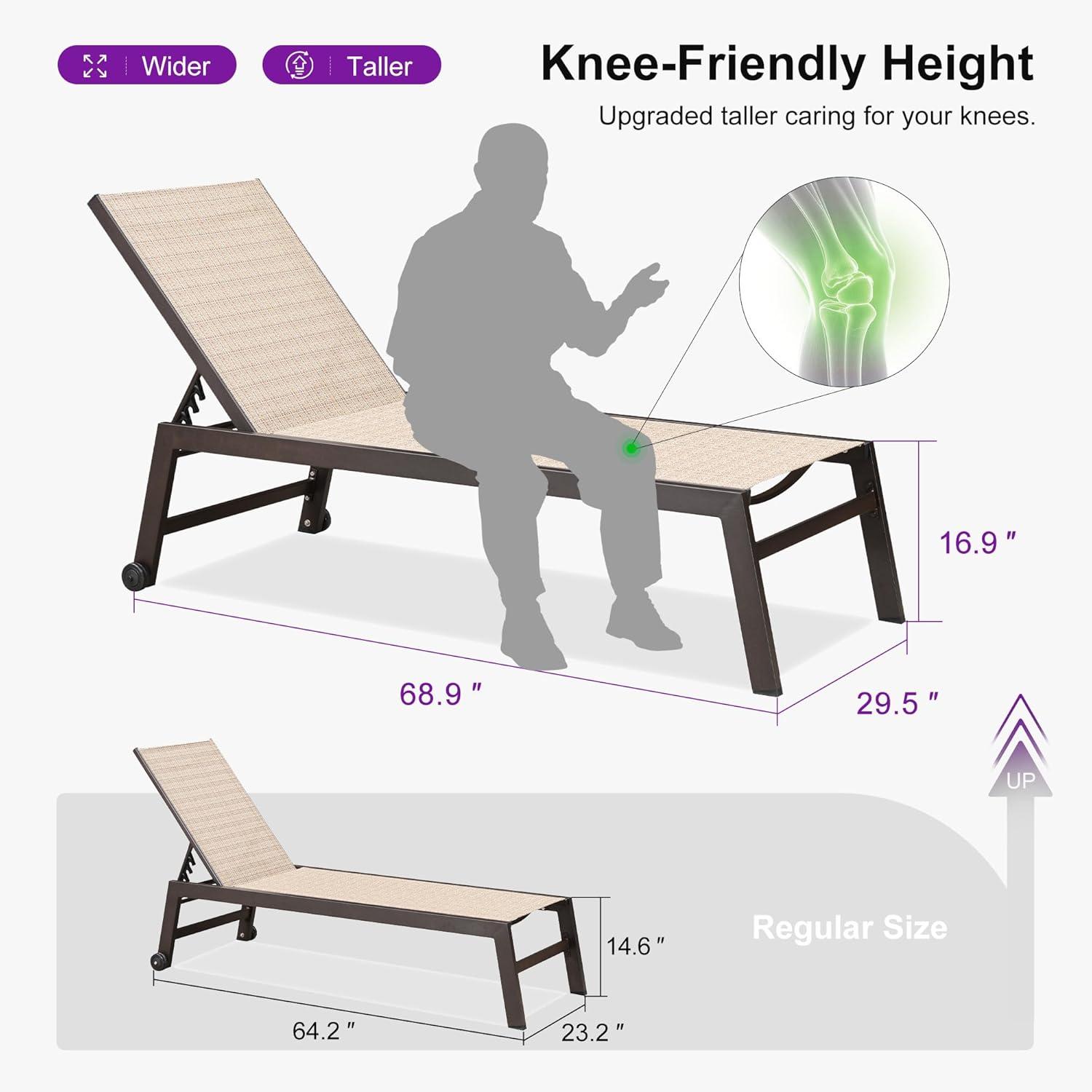 image:imagePURPLE LEAF Outdoor Chaise Lounge Chair Set of 2 Patio Pool Textilene Loungers with Adjustable Backrest and Wheels Includes Side Table for Deck Lawn Garden CreamLight Tan