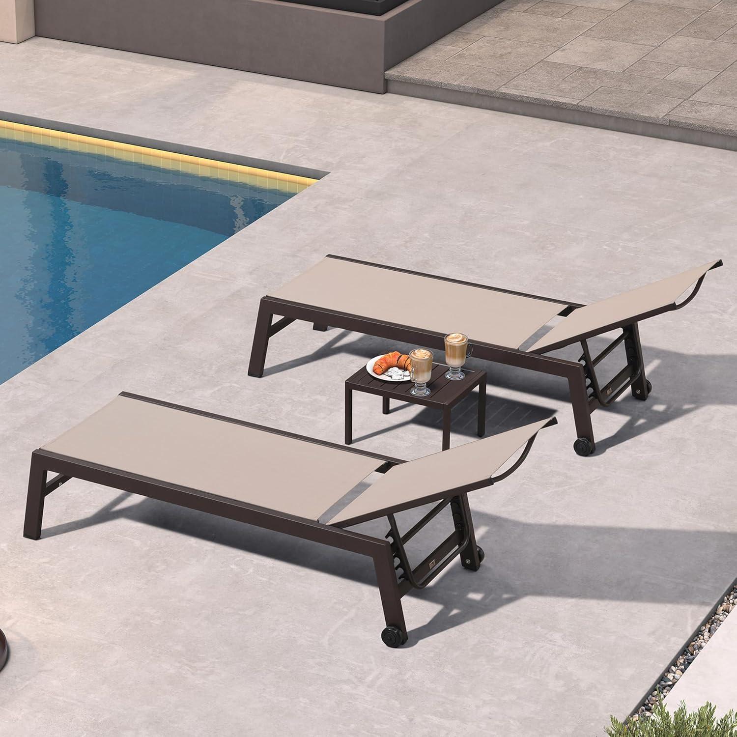 image:imagePURPLE LEAF Outdoor Chaise Lounge Chair Set of 2 Patio Pool Textilene Loungers with Adjustable Backrest and Wheels Includes Side Table for Deck Lawn Garden CreamSand Beige